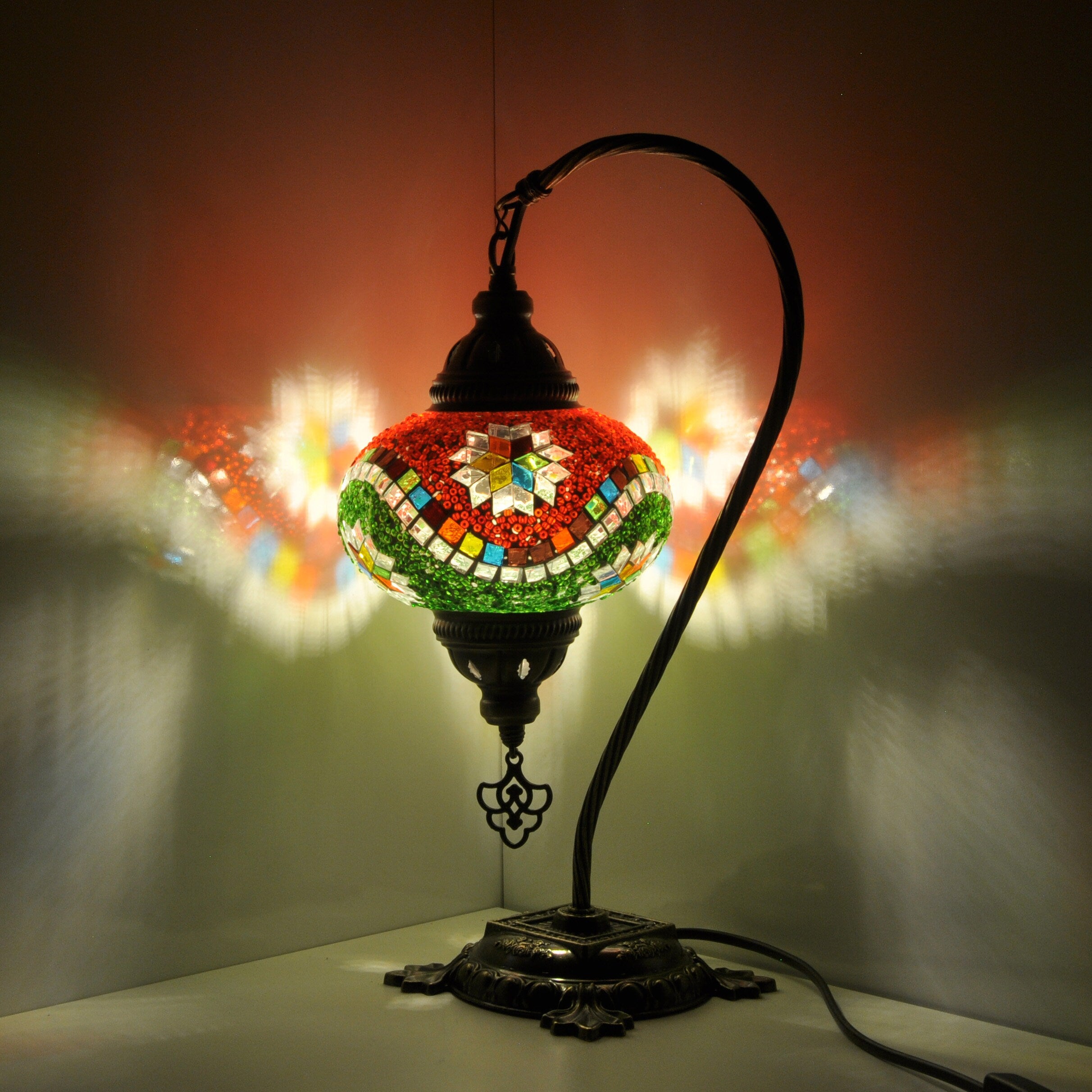 MoslandHome Handmade Turkish Mosaic Lamp Swan Neck Bedside Mosaic Glass Table Lamp
