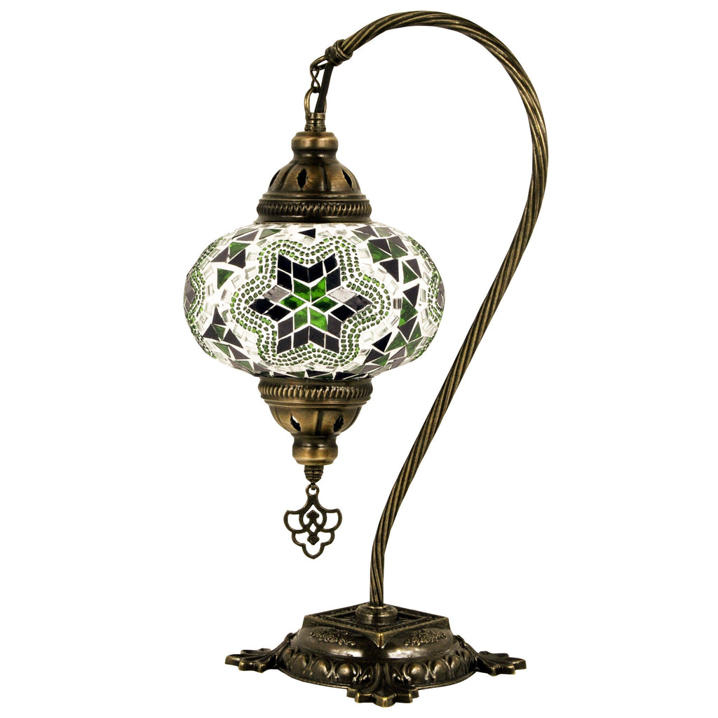 MoslandHome Handcrafted Turkish Mosaic Glass Swan Neck Table Lamp with LED Bulb