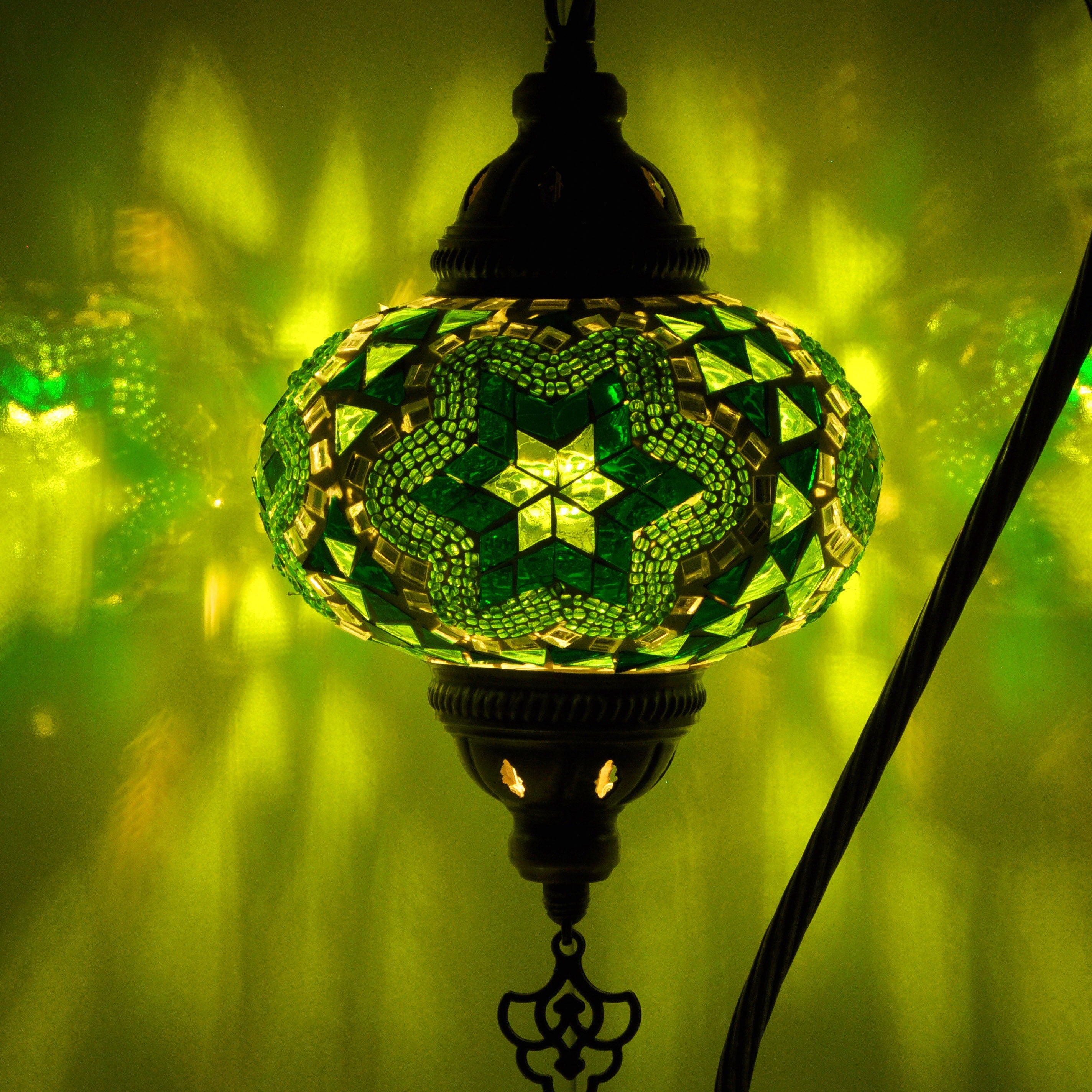MoslandHome Handcrafted Turkish Mosaic Glass Swan Neck Table Lamp with LED Bulb