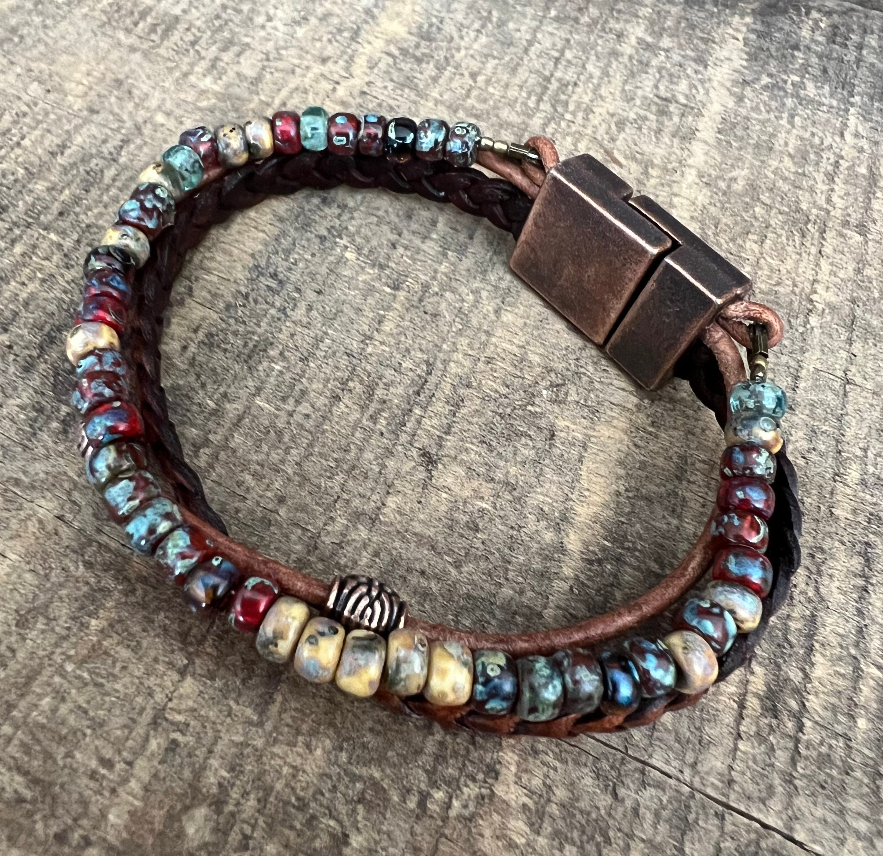 Earthy Boho Wrap Bracelet, Urban Hippie Jewelry, Easy Wrap Magnetic Clasp