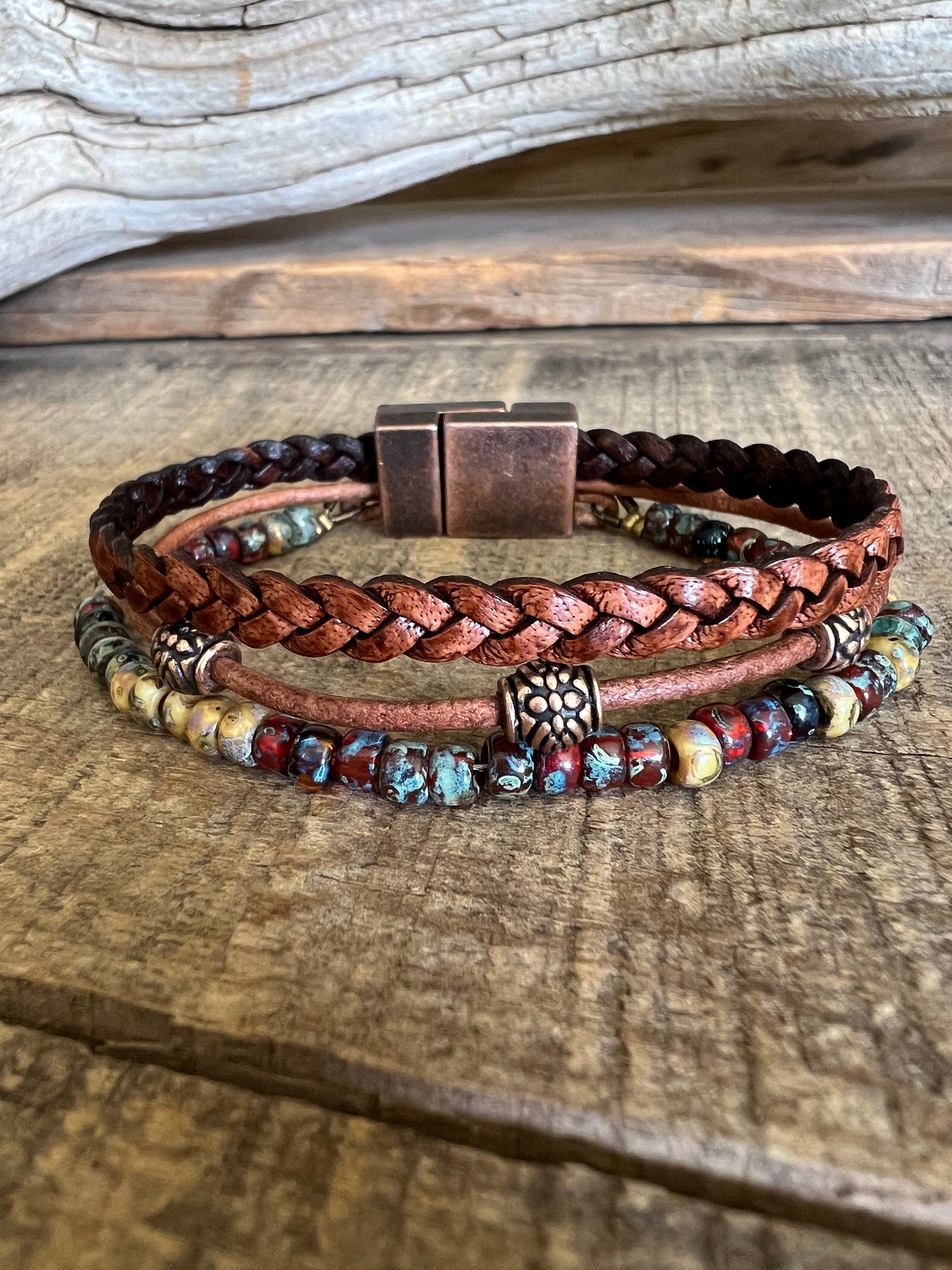 Earthy Boho Wrap Bracelet, Urban Hippie Jewelry, Easy Wrap Magnetic Clasp