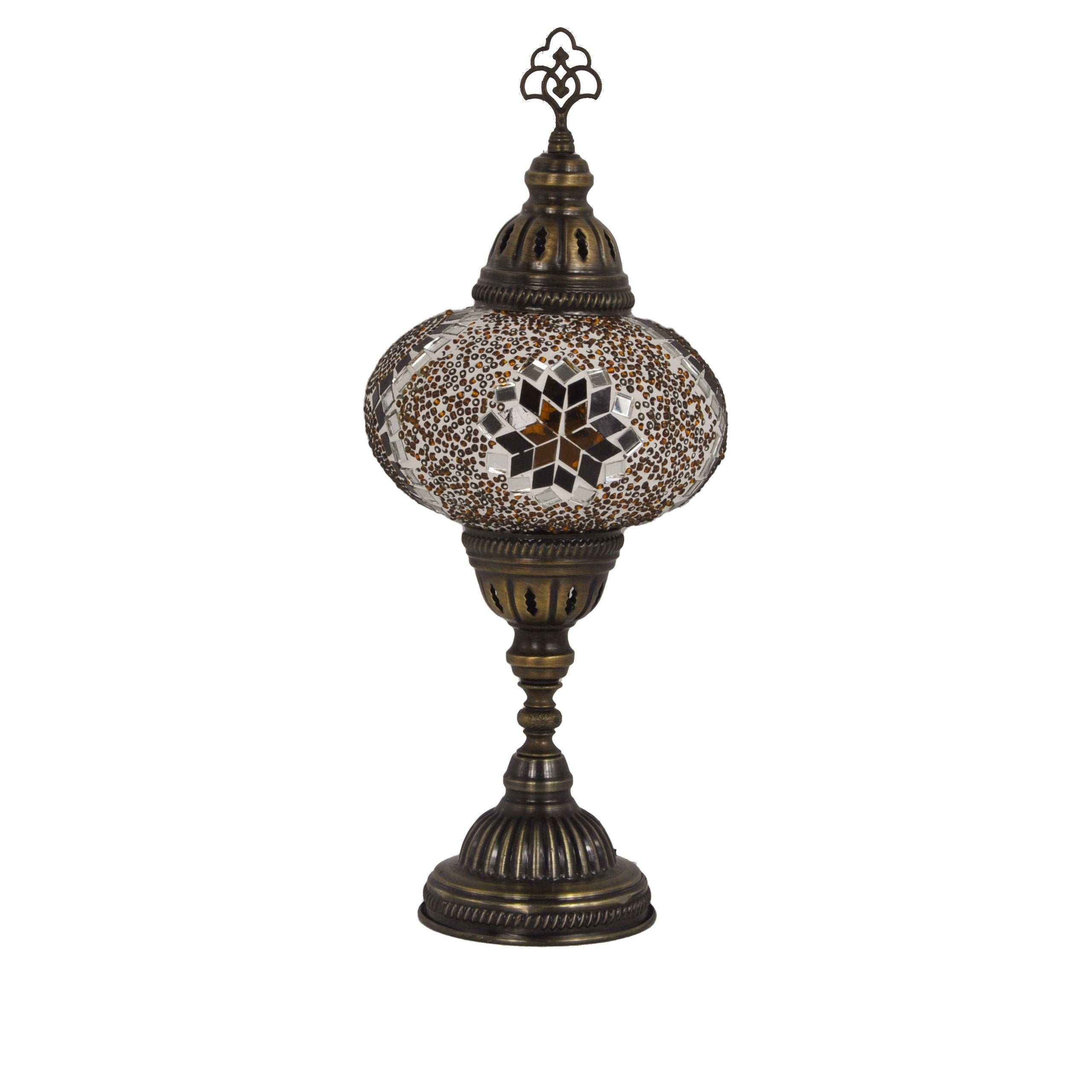 MoslandHome Handmade Turkish Mosaic Table Lamp 6.5in Brass