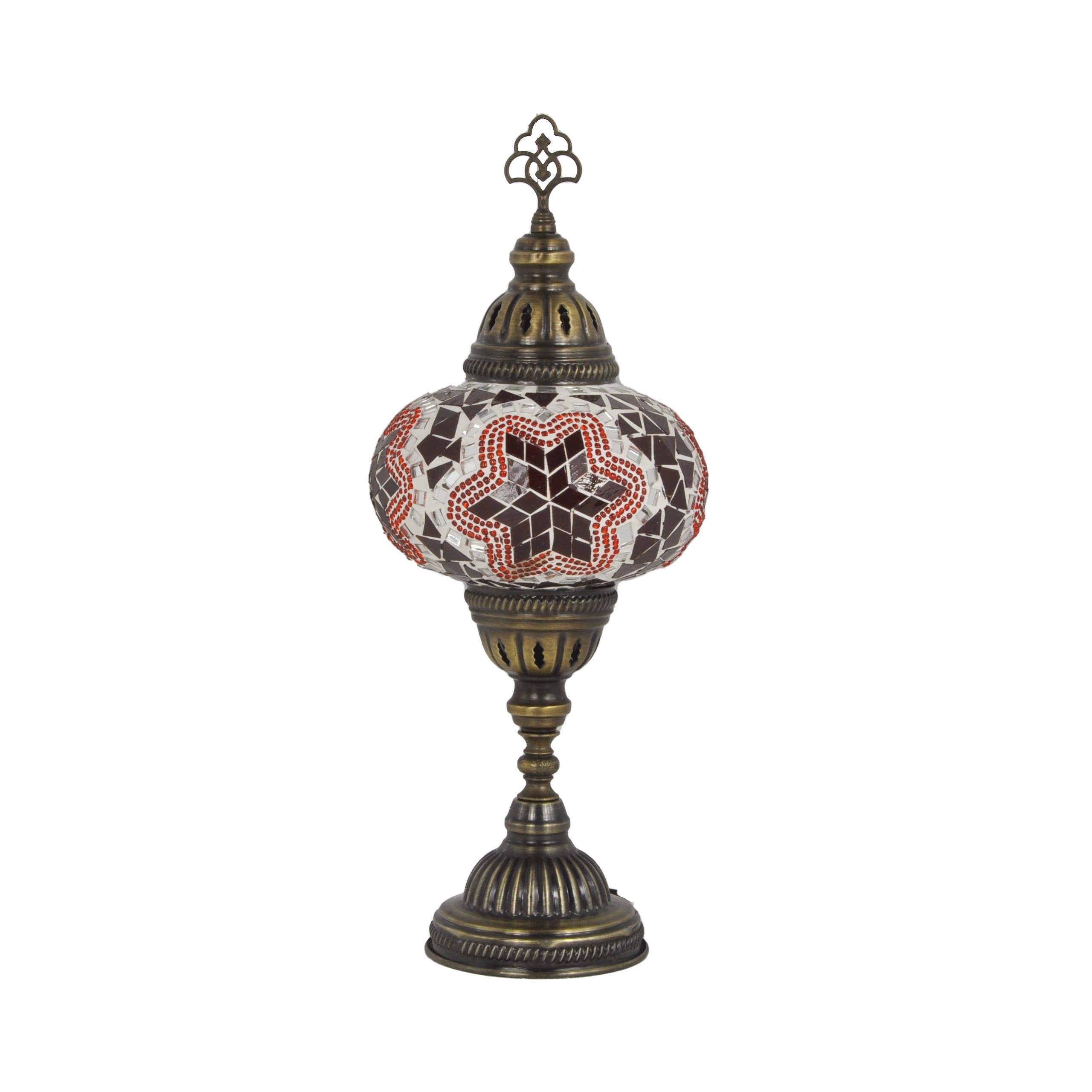 MoslandHome Handmade Turkish Mosaic Table Lamp Bedside Red Gold
