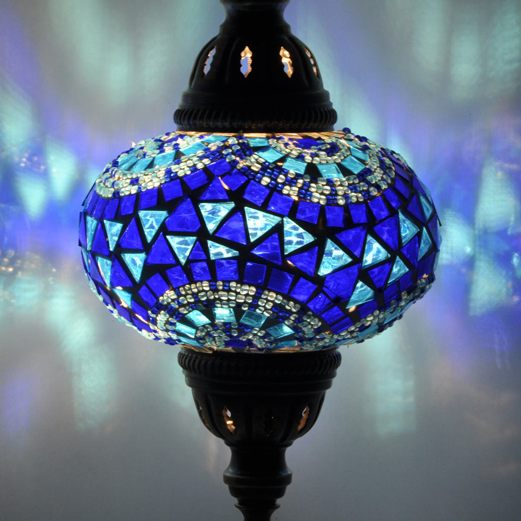 MoslandHome Handmade Turkish Mosaic Table Lamp 6.5in Globe Blue