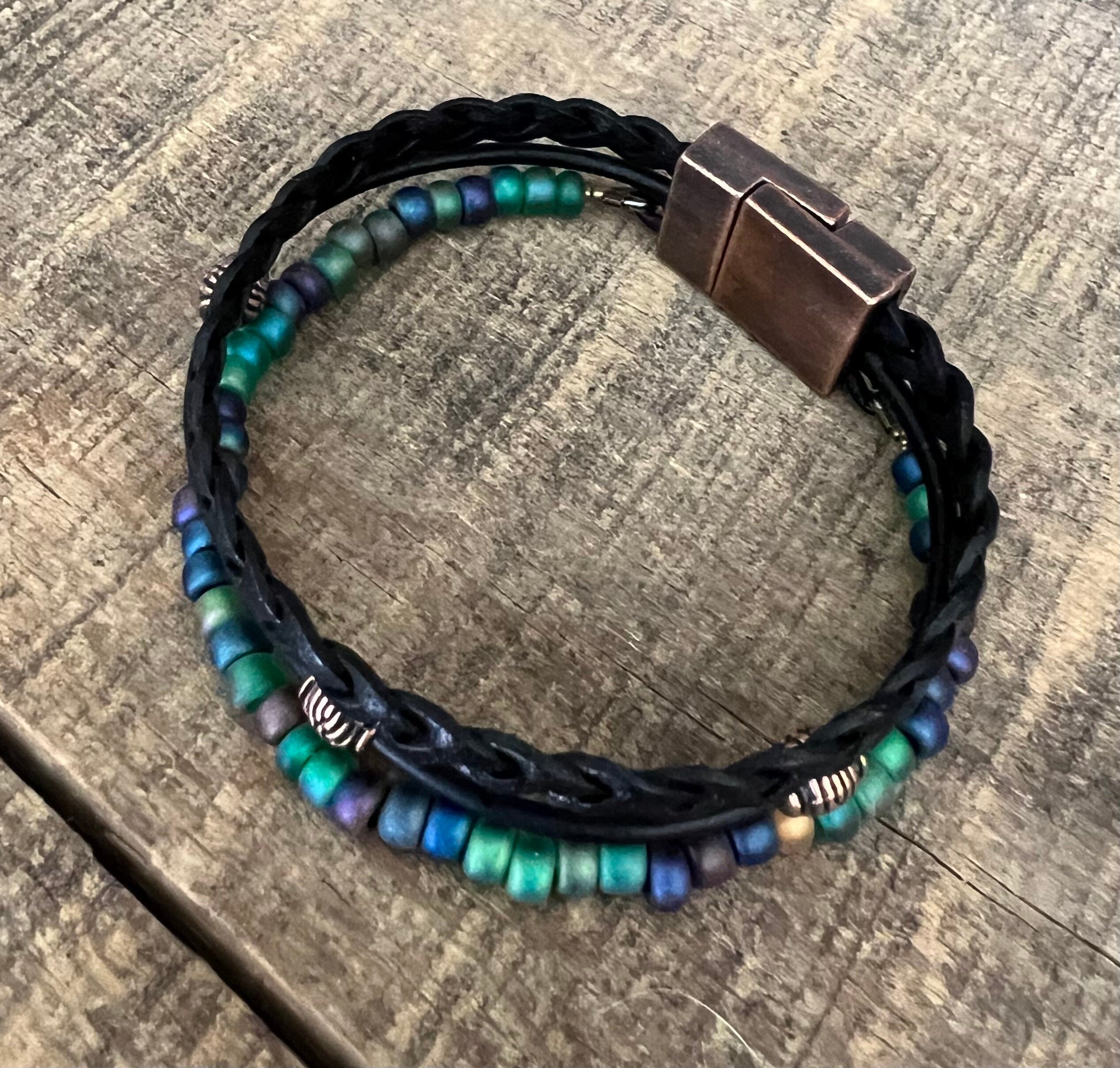 Earthy Boho Wrap Bracelet, Urban Hippie Jewelry, Easy Wrap Magnetic Clasp