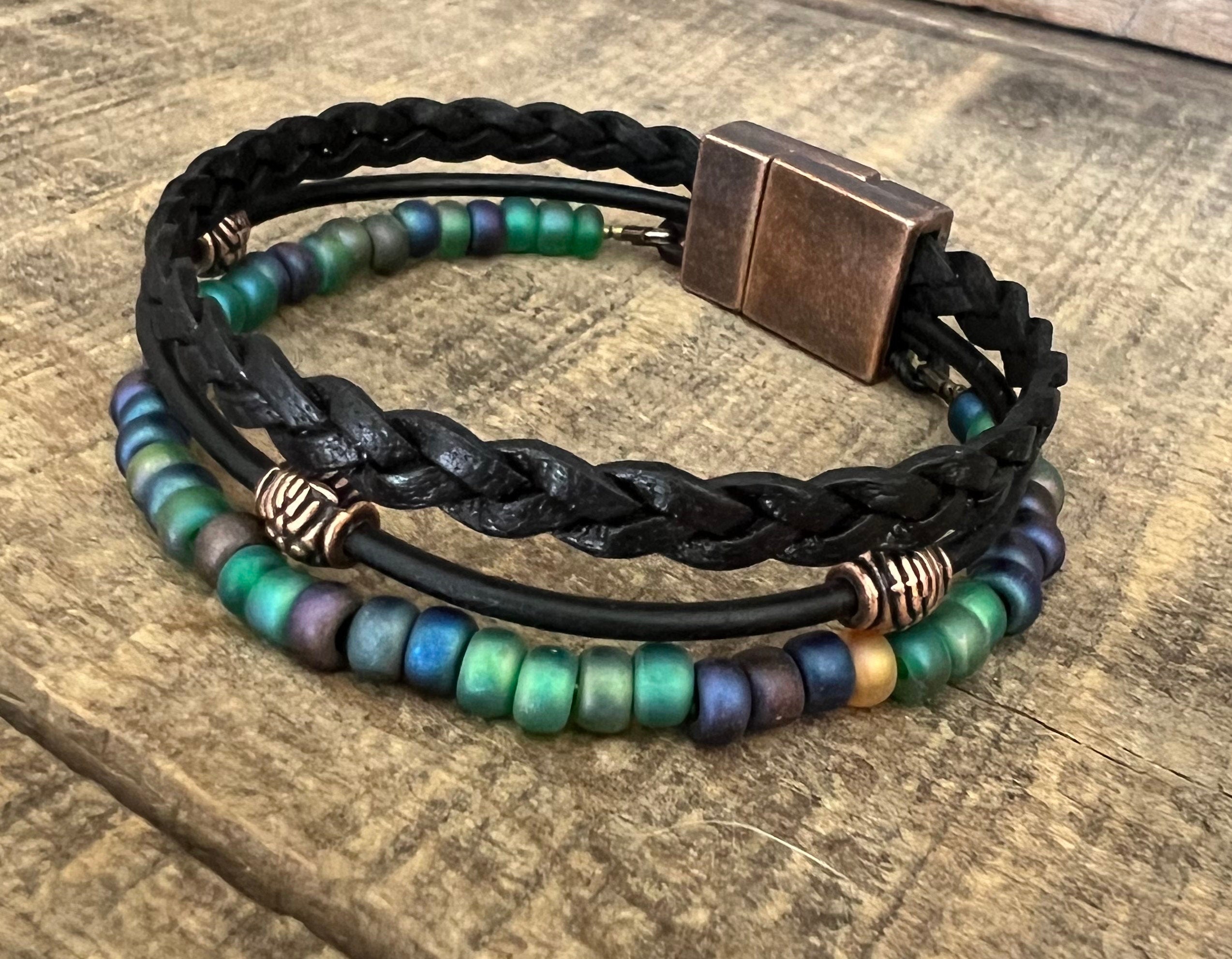 Earthy Boho Wrap Bracelet, Urban Hippie Jewelry, Easy Wrap Magnetic Clasp
