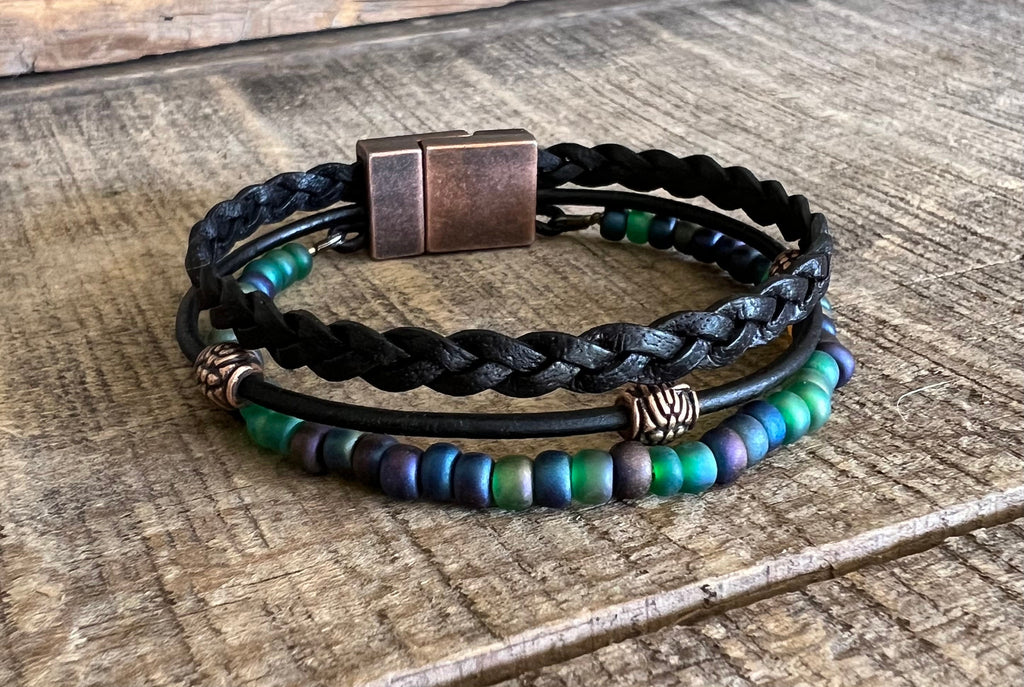 Earthy Boho Wrap Bracelet, Urban Hippie Jewelry, Easy Wrap Magnetic Clasp