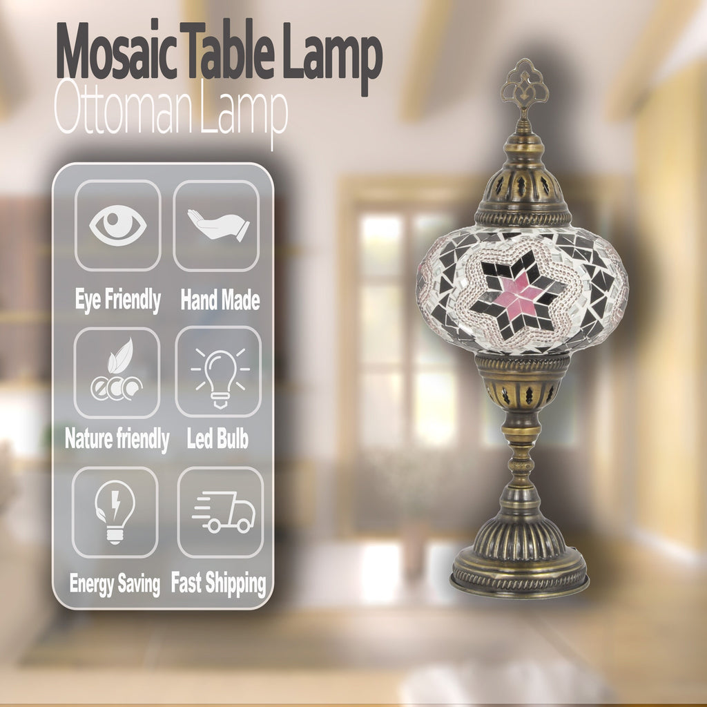 MoslandHome Handmade Turkish Mosaic Lamp: Bohemian Bedside Table Lamp