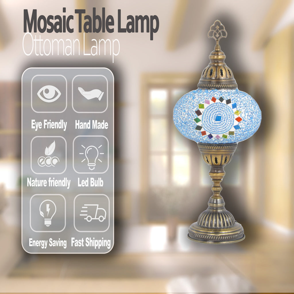 MoslandHome Handmade Turkish Mosaic Table Lamp Bohemian 6.5in