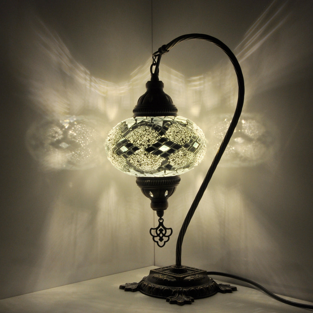 MoslandHome Handmade Turkish Mosaic Glass Table Lamp 16.5in Antique Brass