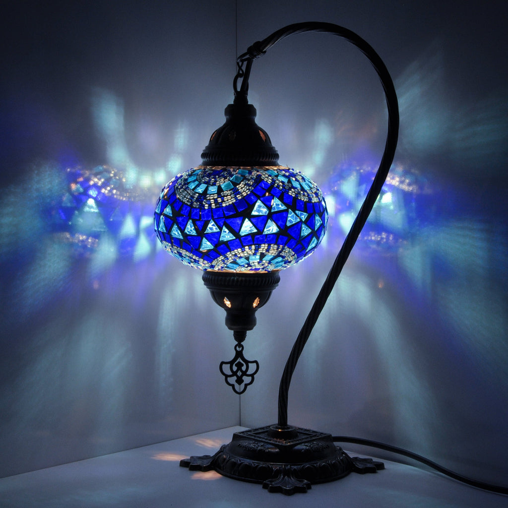 MoslandHome Handmade Turkish Mosaic Swan Neck Table Lamp