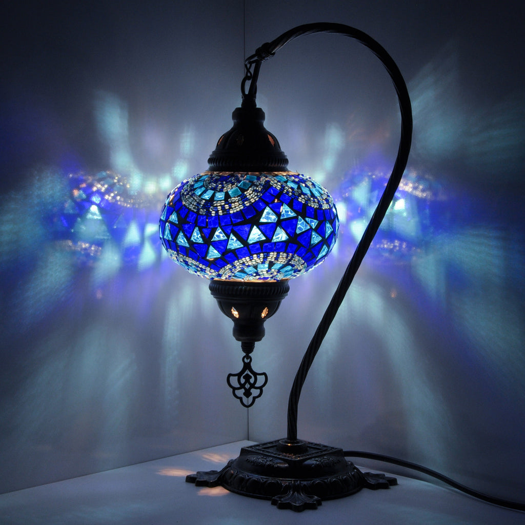 MoslandHome Turkish Mosaic Table Lamp Handmade Swan Neck 16.5in