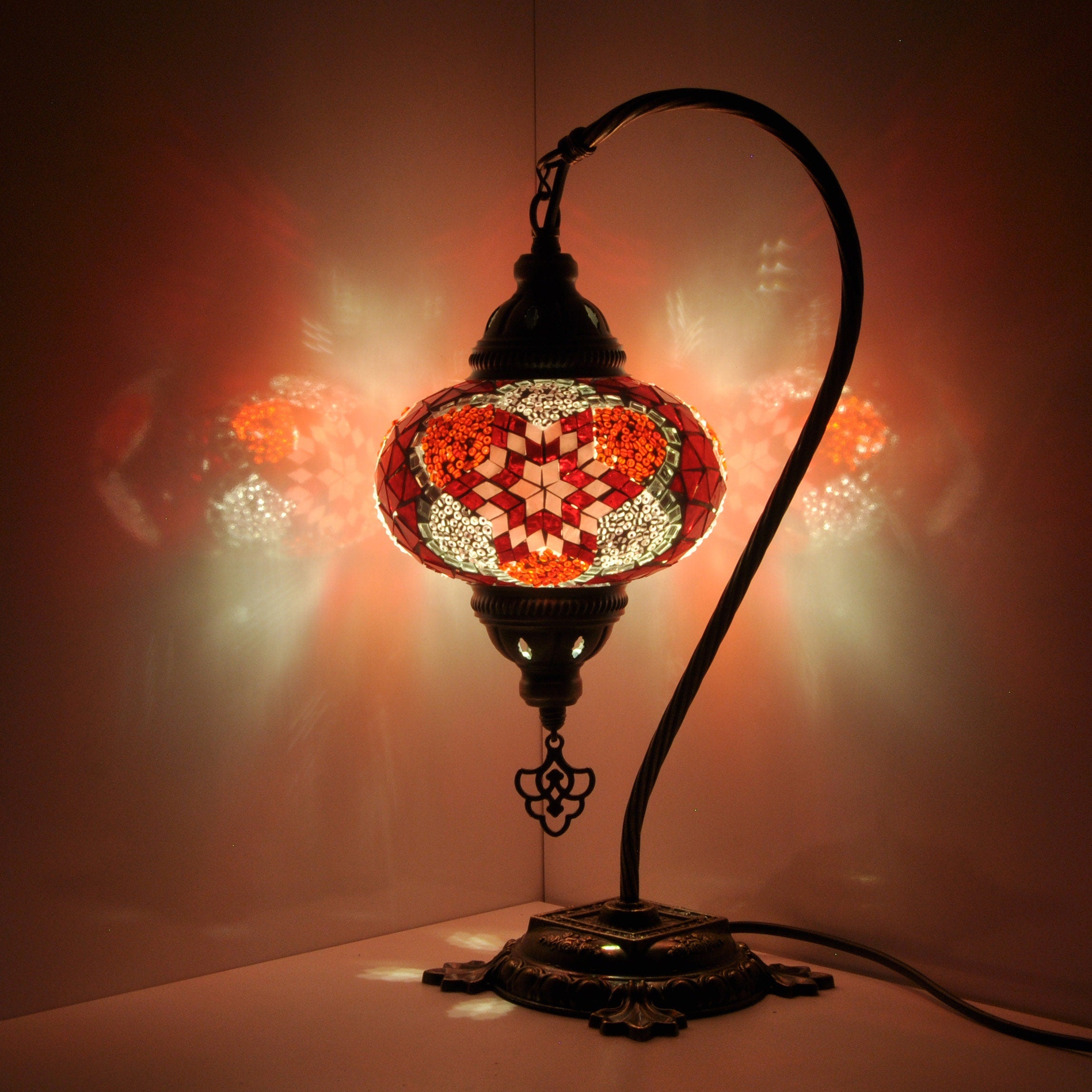 MoslandHome Mosaic Glass Table Lamp Handmade Swan Neck 10 Styles