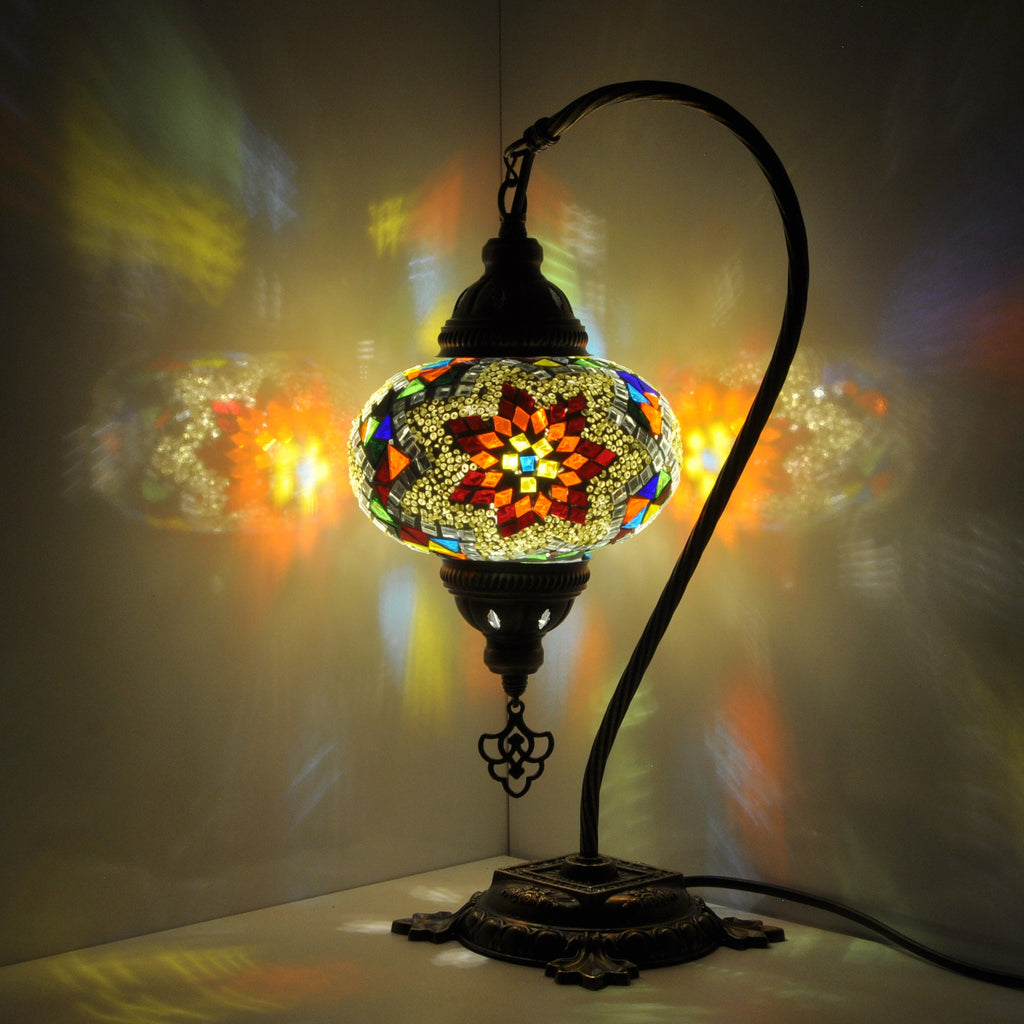 MoslandHome Mosaic Glass Table Lamp Handmade Swan Neck 10 Styles