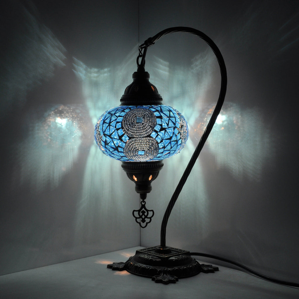 MoslandHome Mosaic Glass Table Lamp Handmade Swan Neck 10 Styles