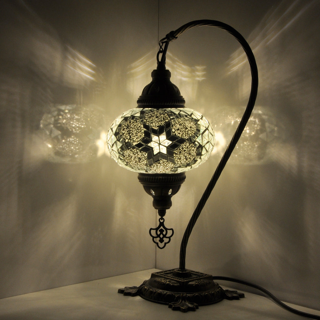 MoslandHome Turkish Mosaic Glass Swan Neck Table Lamp