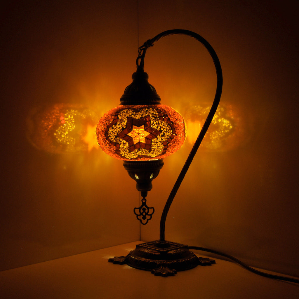 MoslandHome Turkish Mosaic Glass Swan Neck Table Lamp