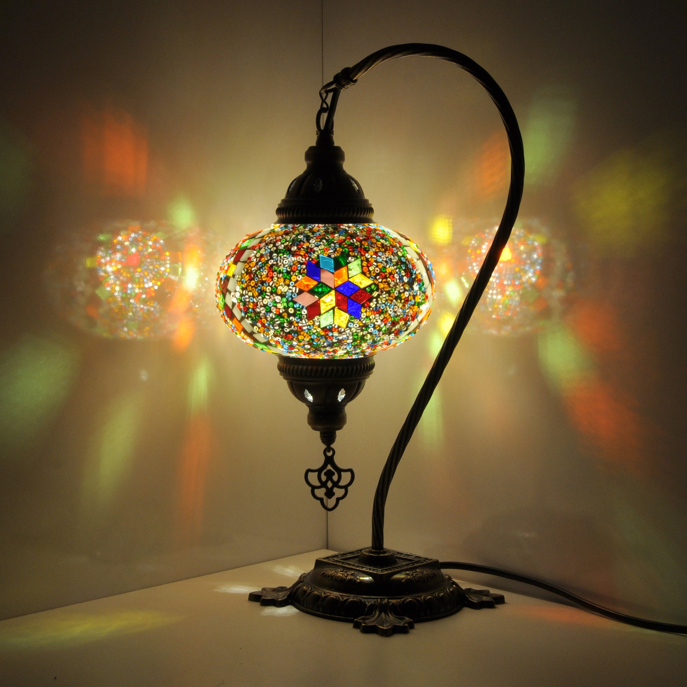MoslandHome Turkish Mosaic Glass Swan Neck Table Lamp