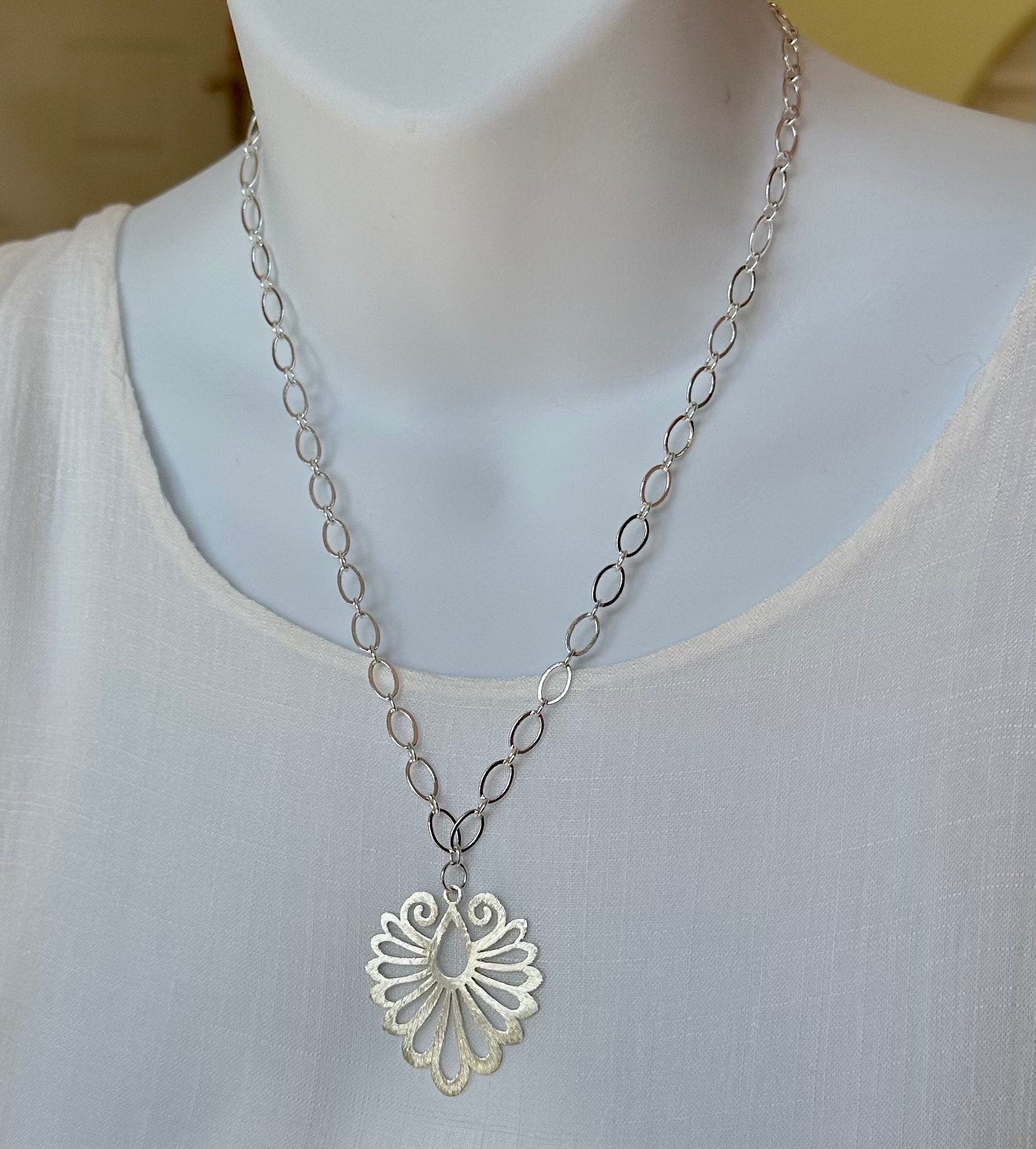 MossberryandStone Silver Phoenix Wing Pendant Necklace Labradorite 18in