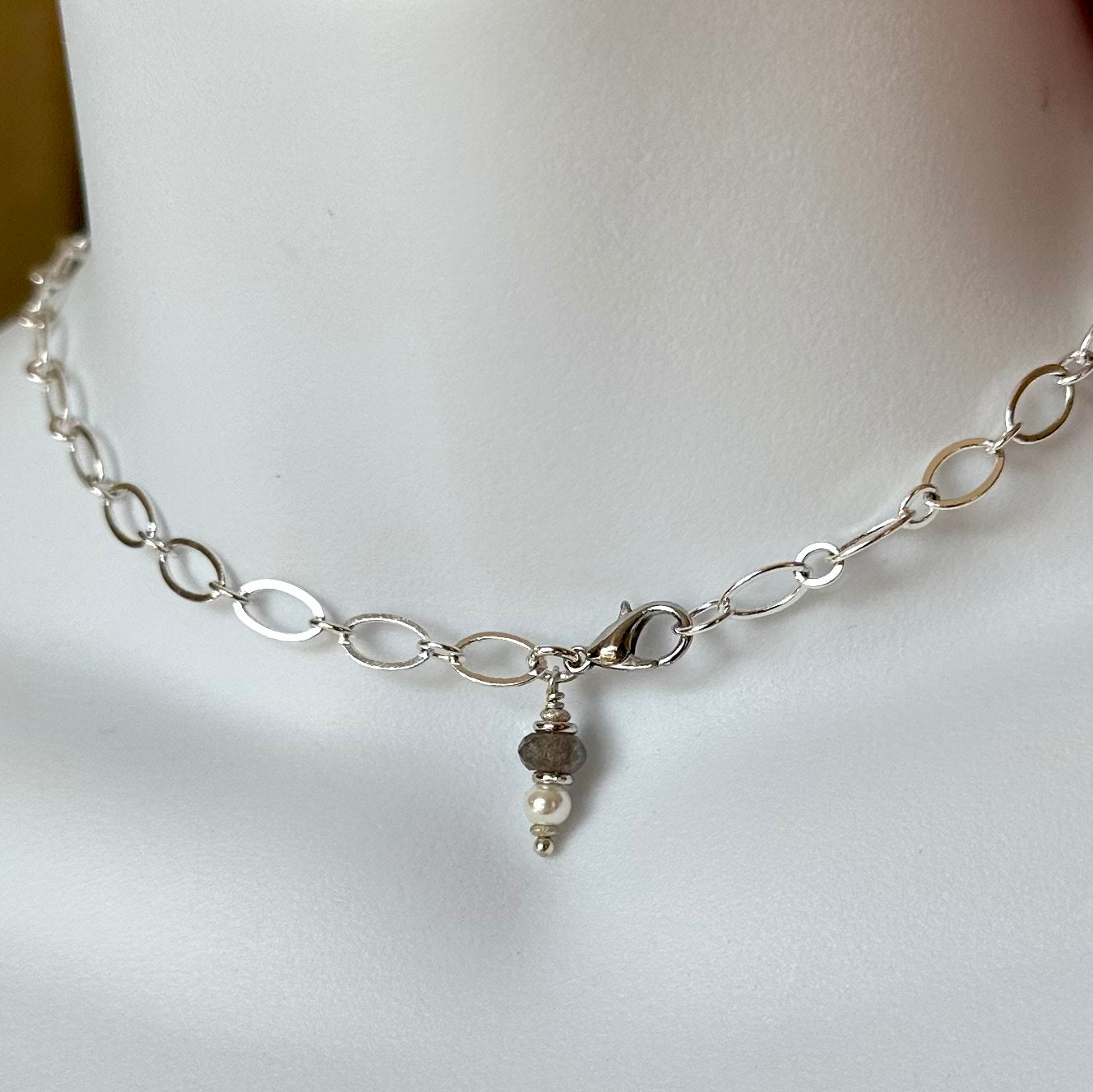 MossberryandStone Silver Phoenix Wing Pendant Necklace Labradorite 18in