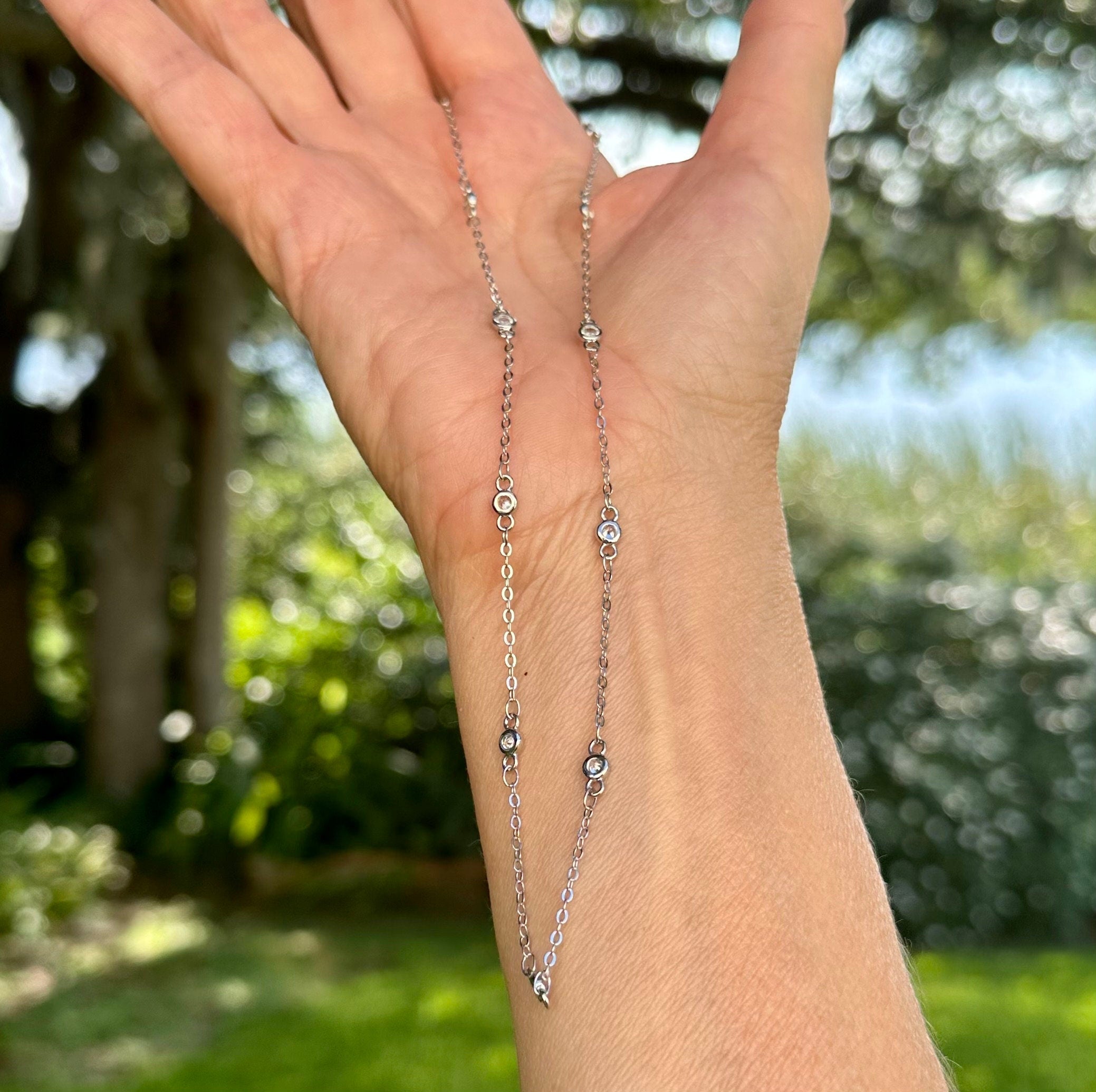 MossberryandStone Rhodium Plated Silver CZ Necklace Chain 16in Cubic Zirconia