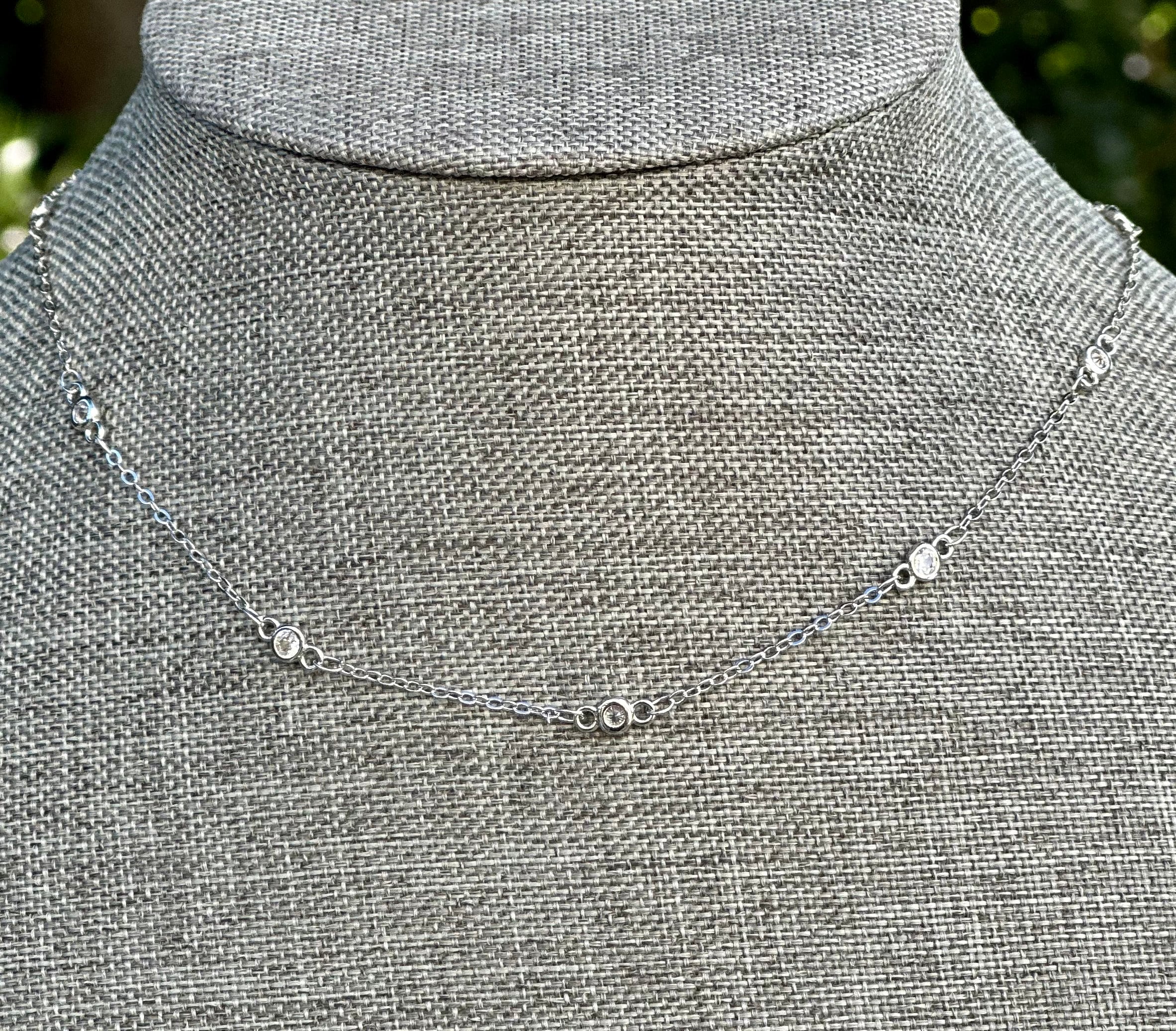 MossberryandStone Rhodium Plated Silver CZ Necklace Chain 16in Cubic Zirconia