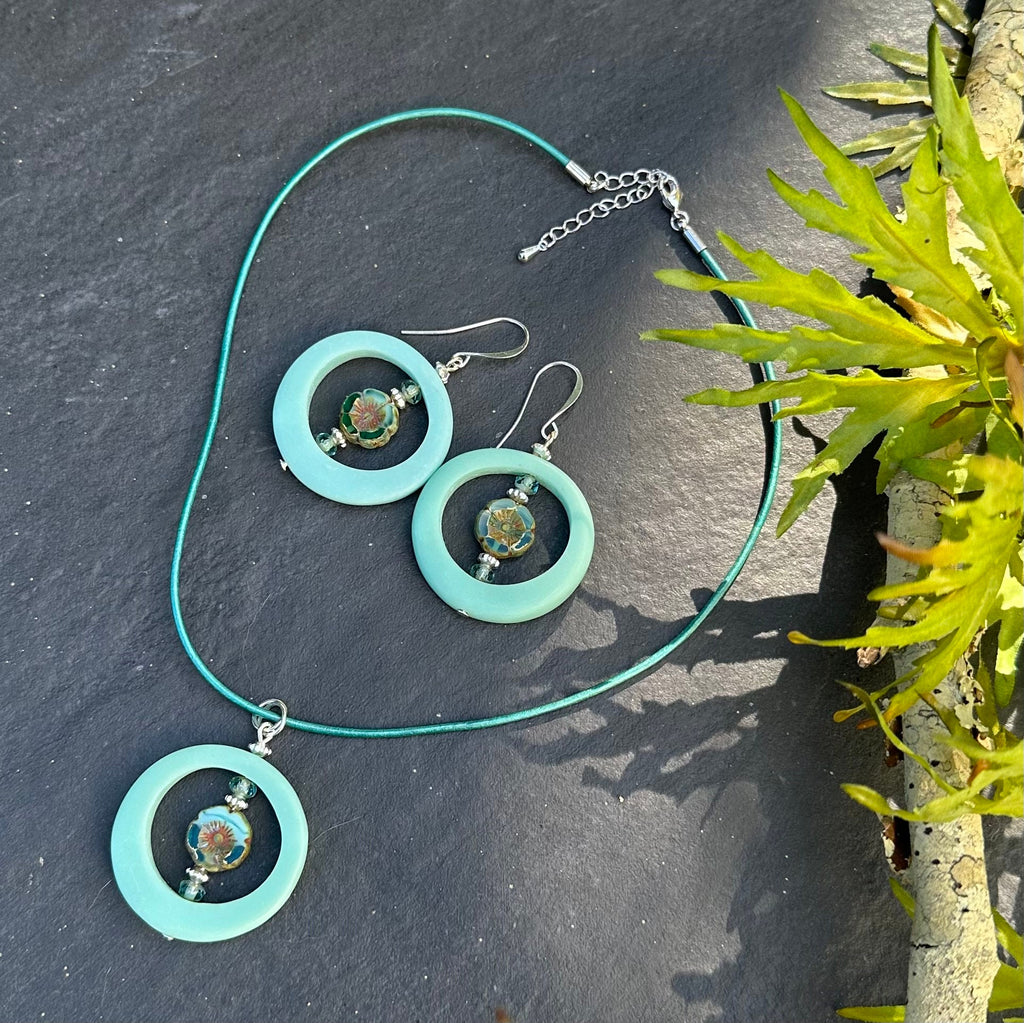 MossberryandStone Robins Egg Blue Funky Boho Dangle Earrings Czech Glass
