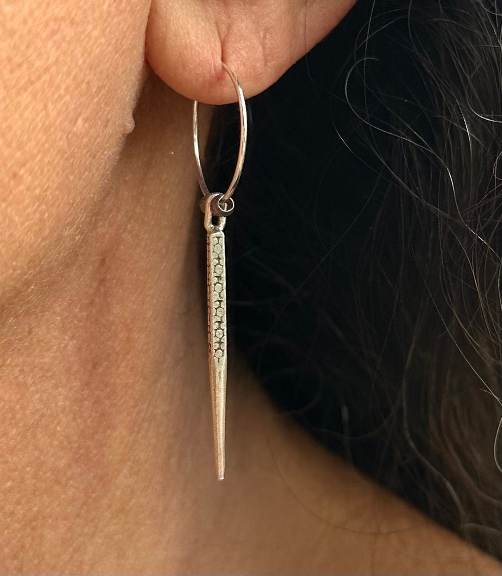 MossberryandStone Sterling Silver Unisex Hoop Dangle Earrings Spike Charm