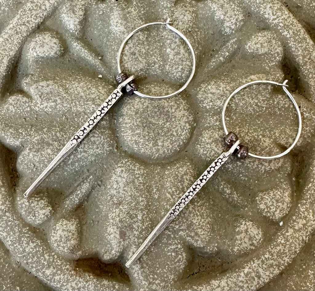MossberryandStone Sterling Silver Ethnic Hoop Earrings With Spike Charm