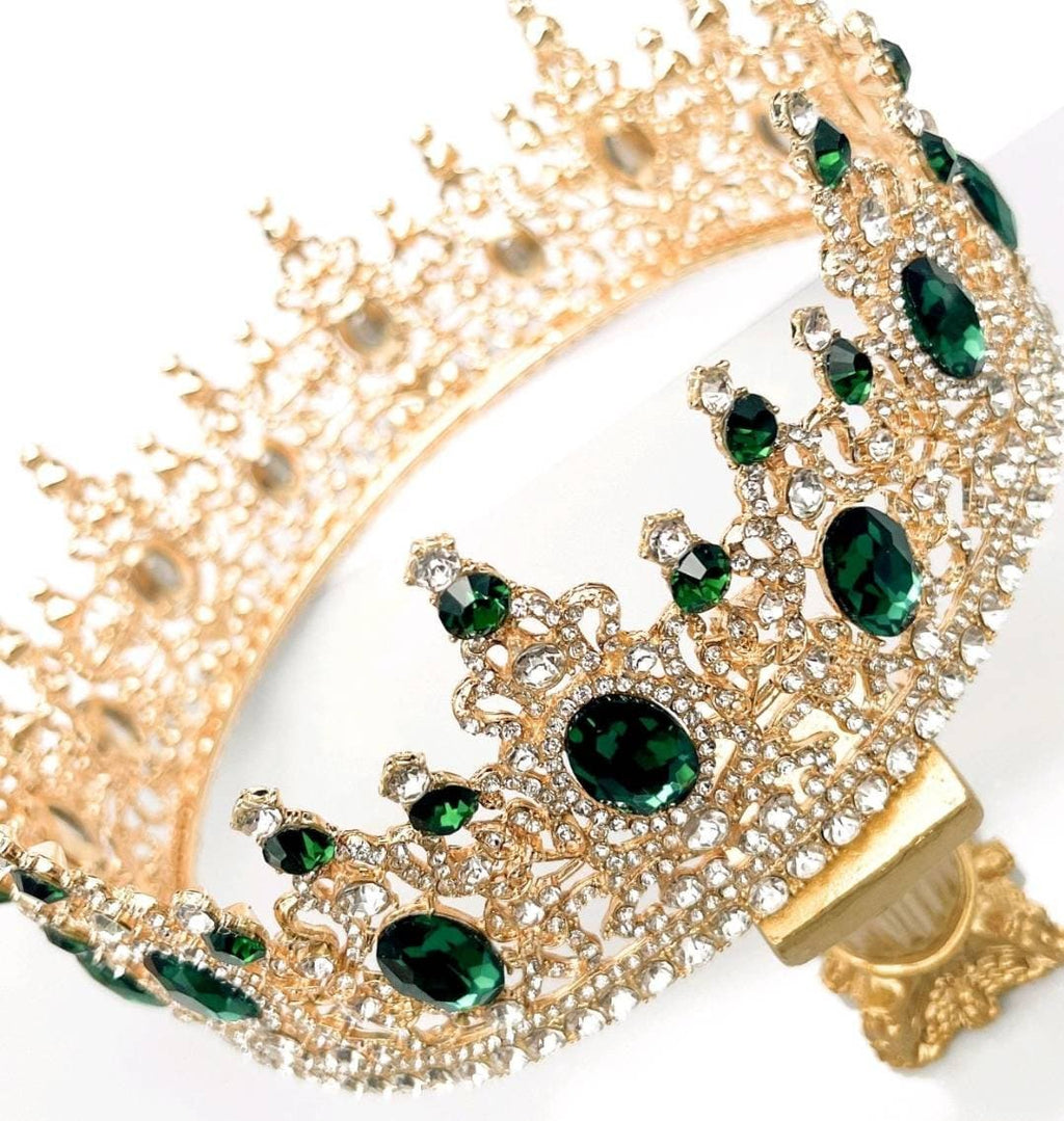 HappyJewelryWorld Royal King Crown For Men Green Crystal Extra Large