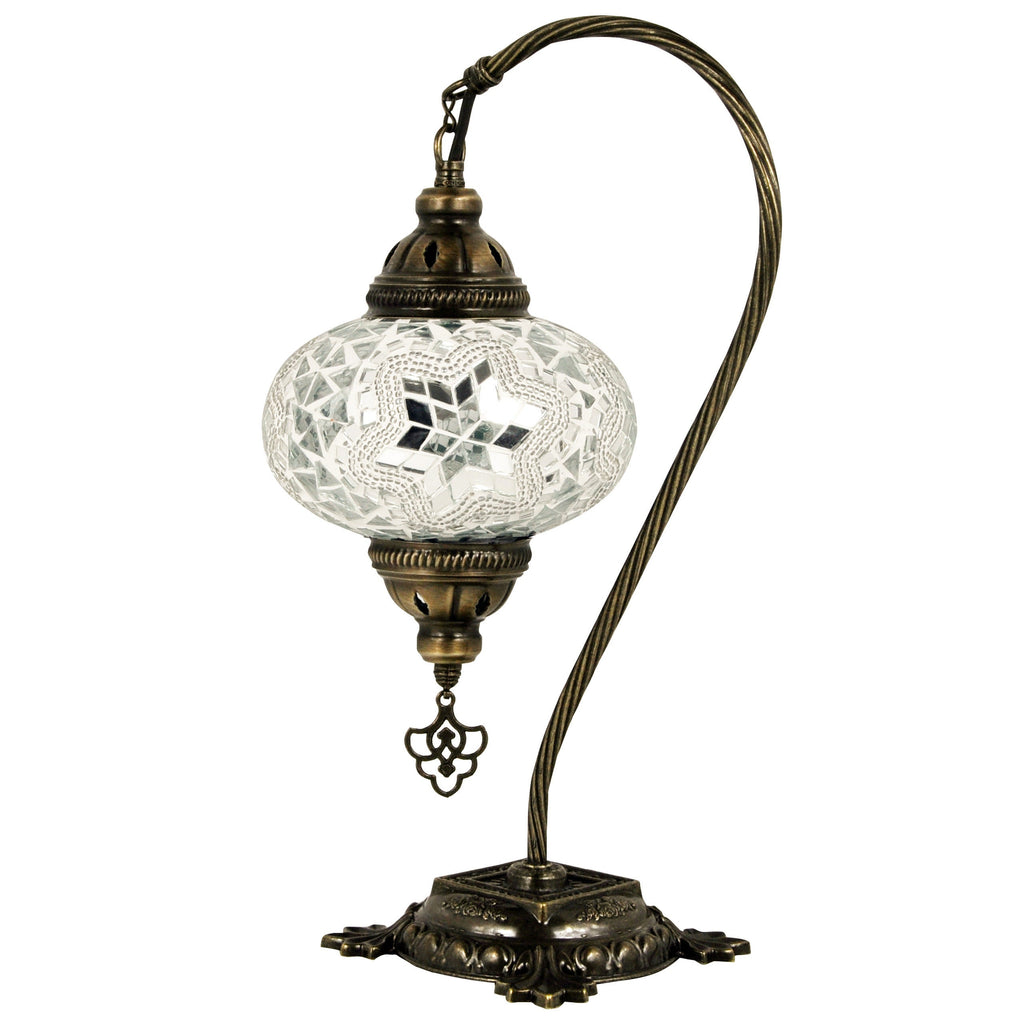 MoslandHome Handmade Turkish Mosaic Swan Neck Table Lamp Mosaic Glass