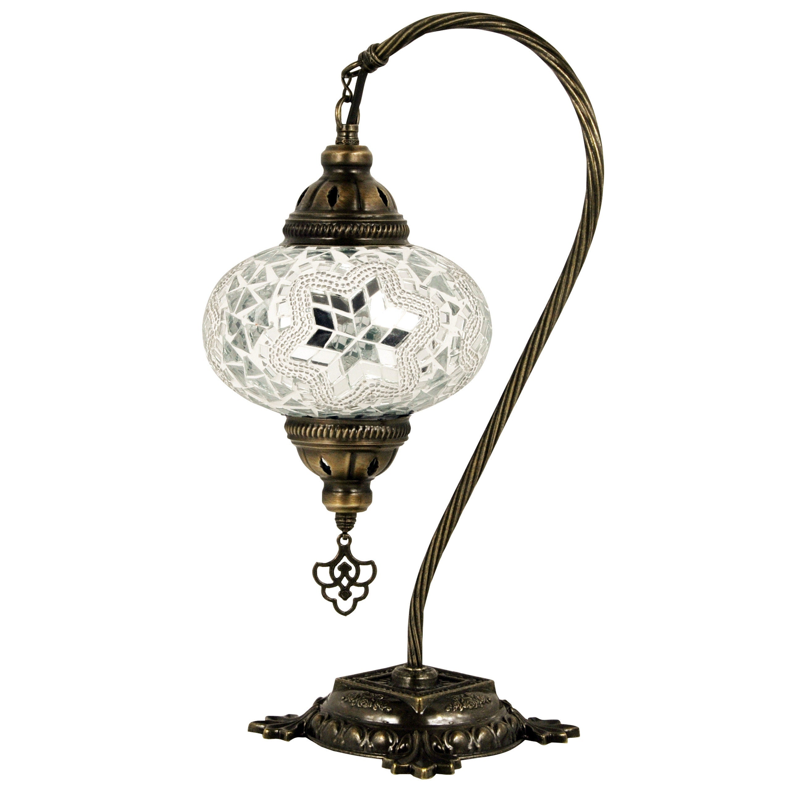 MoslandHome Handmade Turkish Mosaic Swan Neck Table Lamp Mosaic Glass
