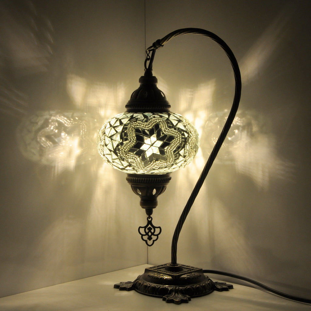MoslandHome Handmade Turkish Mosaic Swan Neck Table Lamp Mosaic Glass