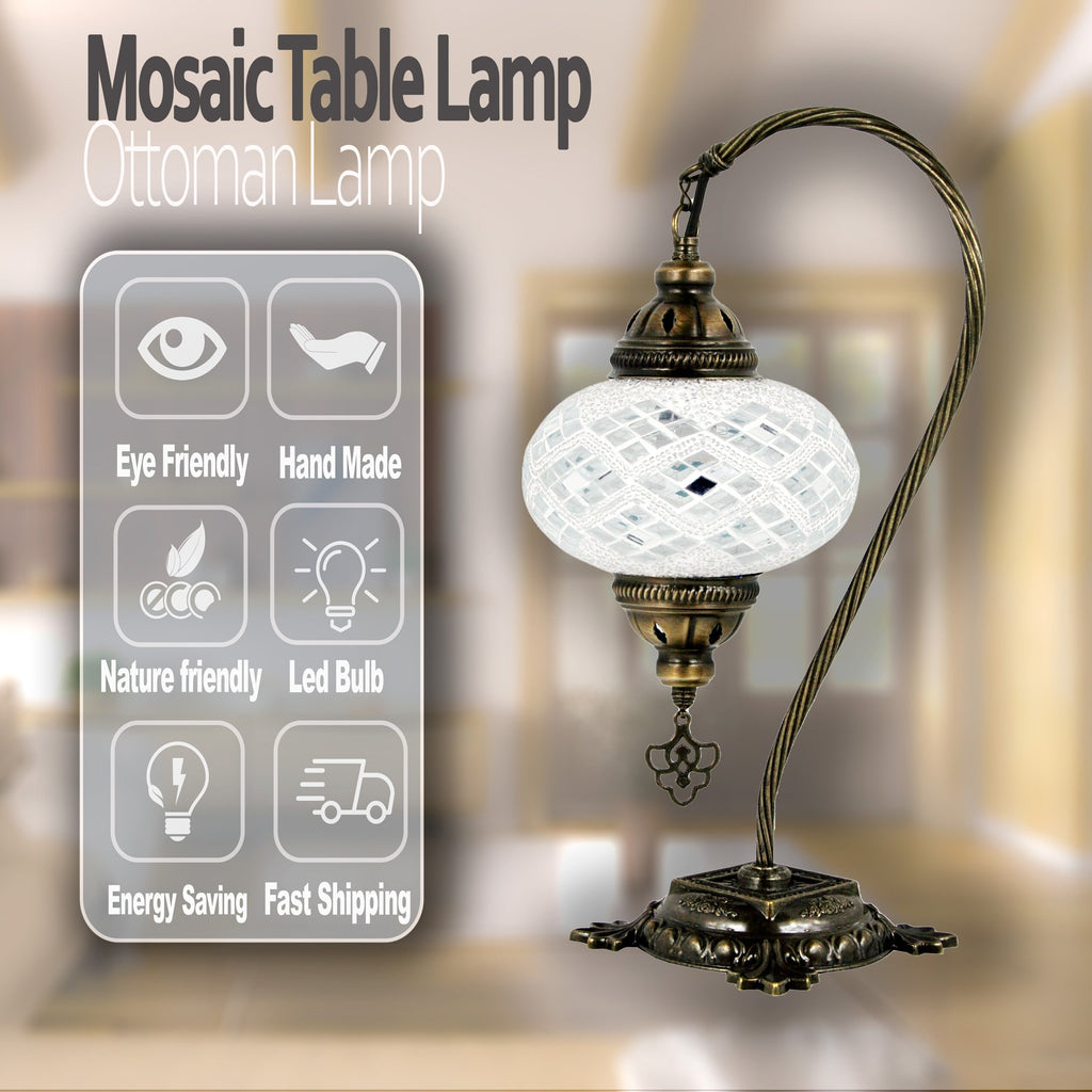 MoslandHome Handmade Turkish Mosaic Lamp Swan Neck Table Lamp