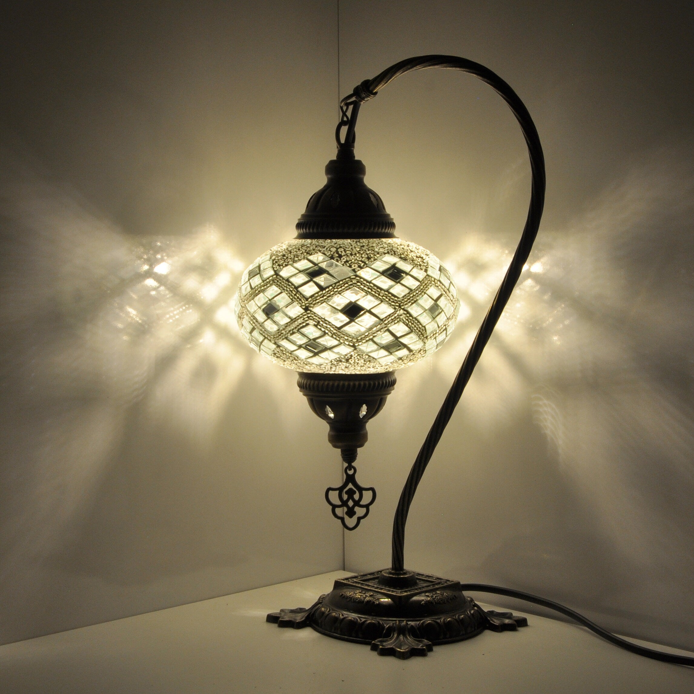 MoslandHome Handmade Turkish Mosaic Lamp Swan Neck Table Lamp