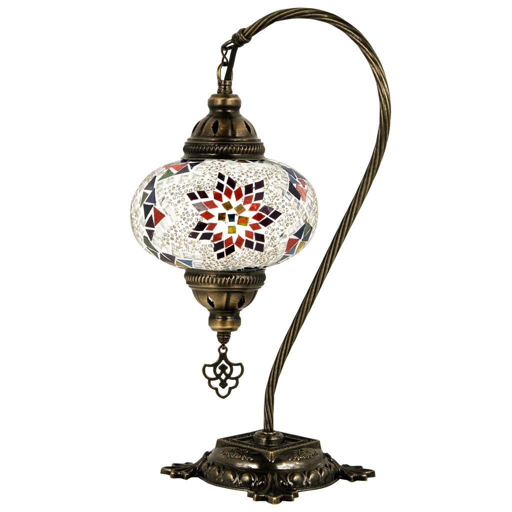 MoslandHome Handmade Turkish Mosaic Table Lamp Swan Neck 6.5in