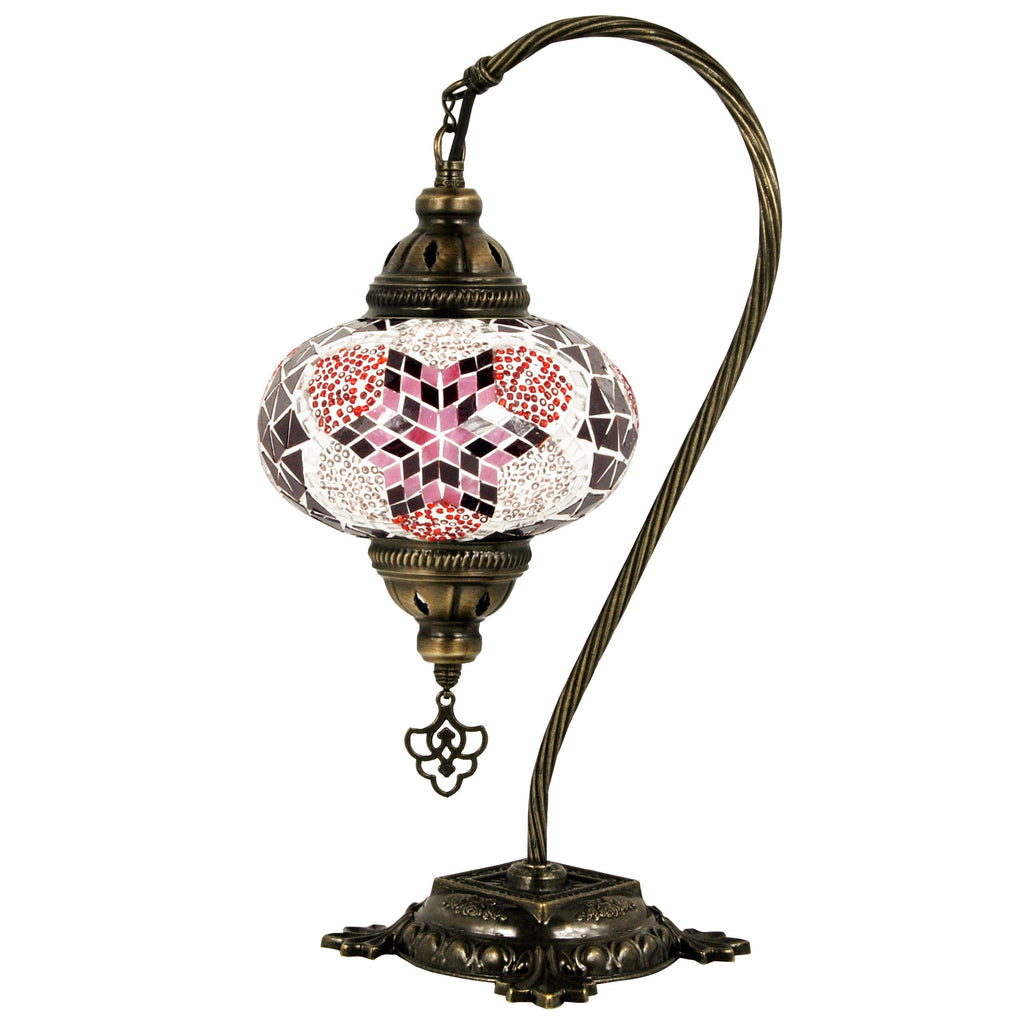 MoslandHome Handmade Turkish Mosaic Glass Swan Neck Table Lamp 6.5in Globe