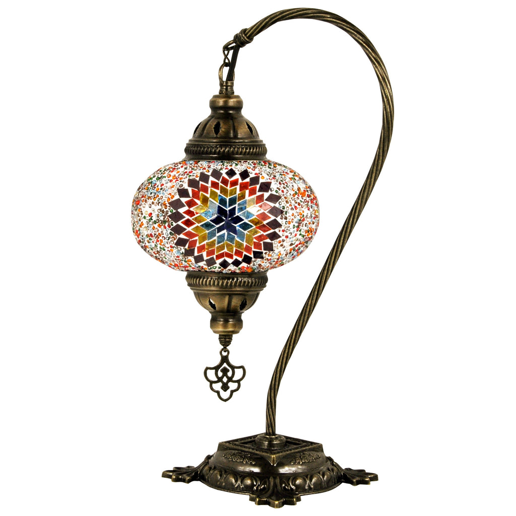 MoslandHome Handmade Turkish Mosaic Glass Table Lamp, Swan Neck Design