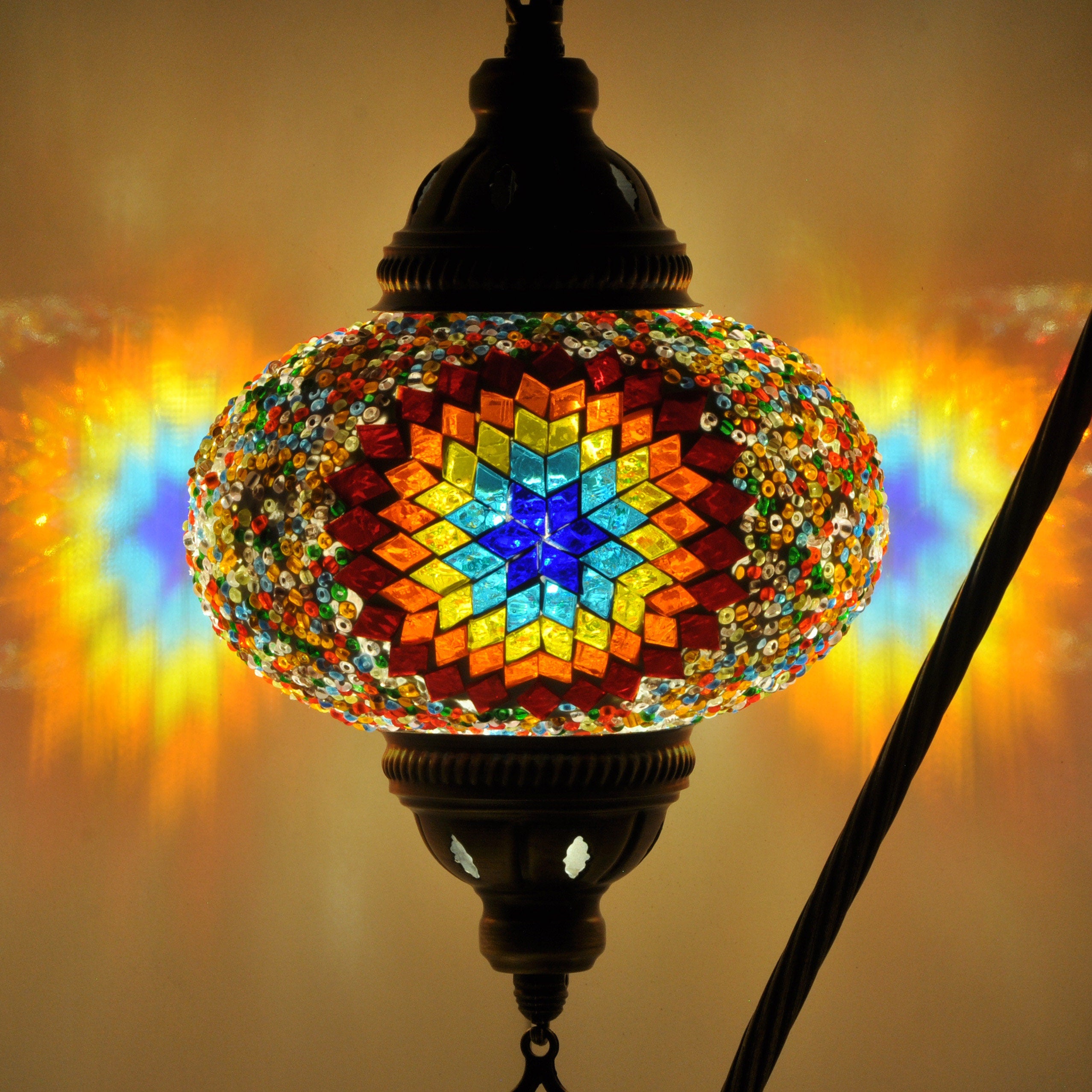 MoslandHome Handmade Turkish Mosaic Glass Table Lamp, Swan Neck Design