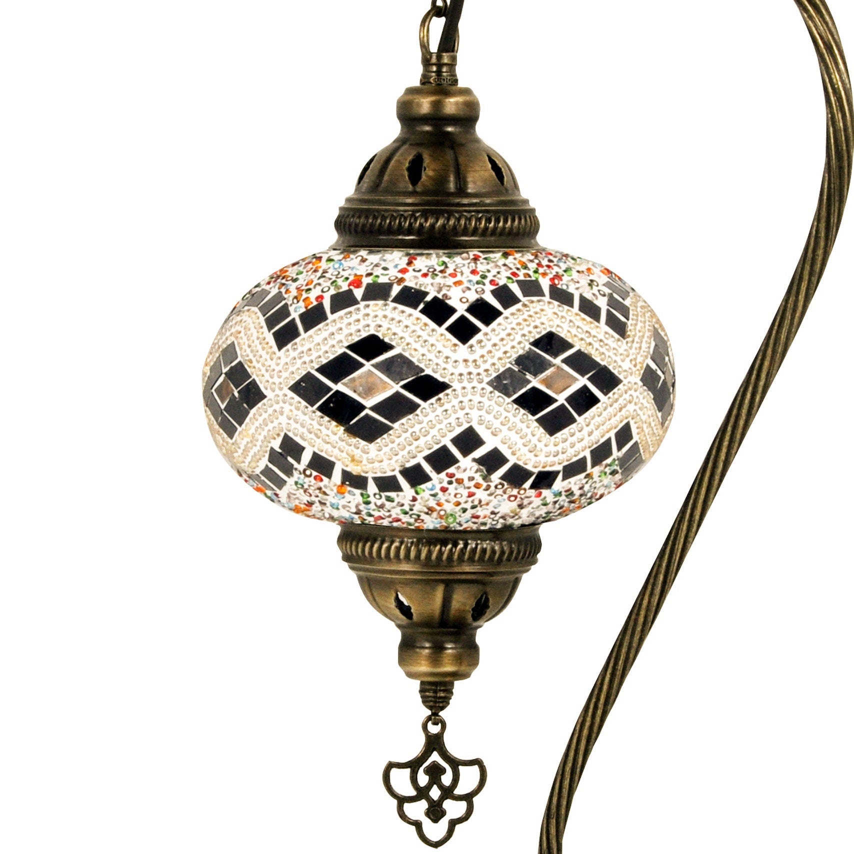 MoslandHome Handmade Turkish Mosaic Glass Table Lamp Antique Brass