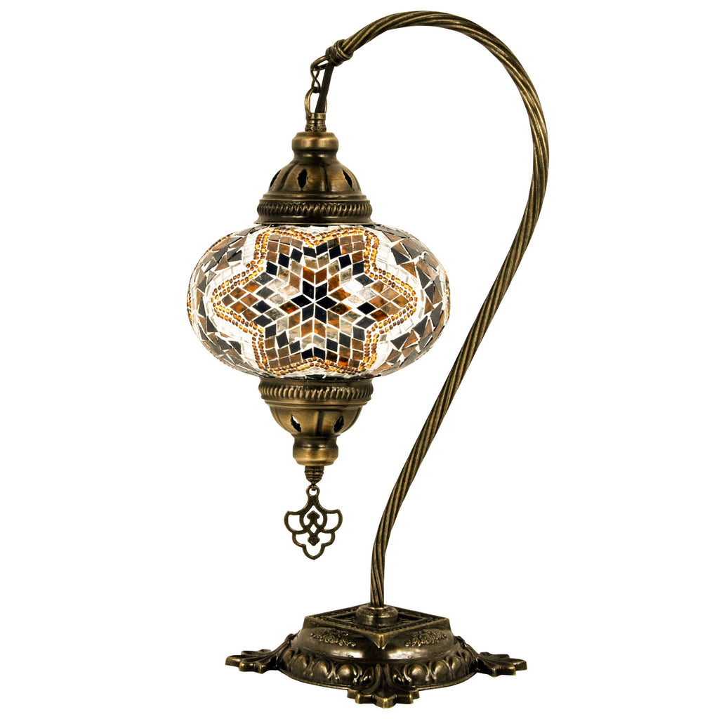 MoslandHome Handmade Turkish Mosaic Lamp Swan Neck Bedside Table Lamp