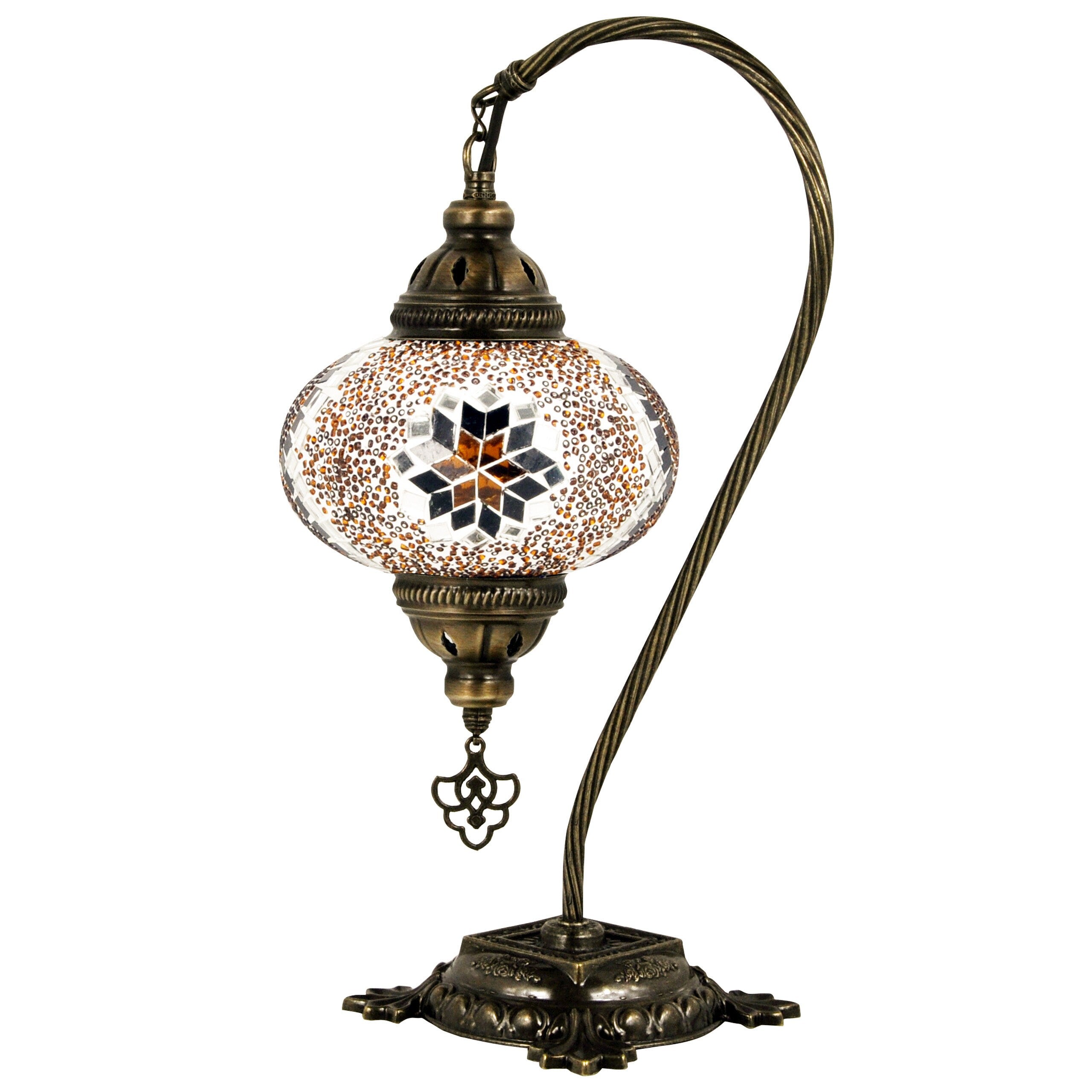 MoslandHome Handmade Turkish Mosaic Lamp Swan Neck Mosaic Glass Table Lamp Gold