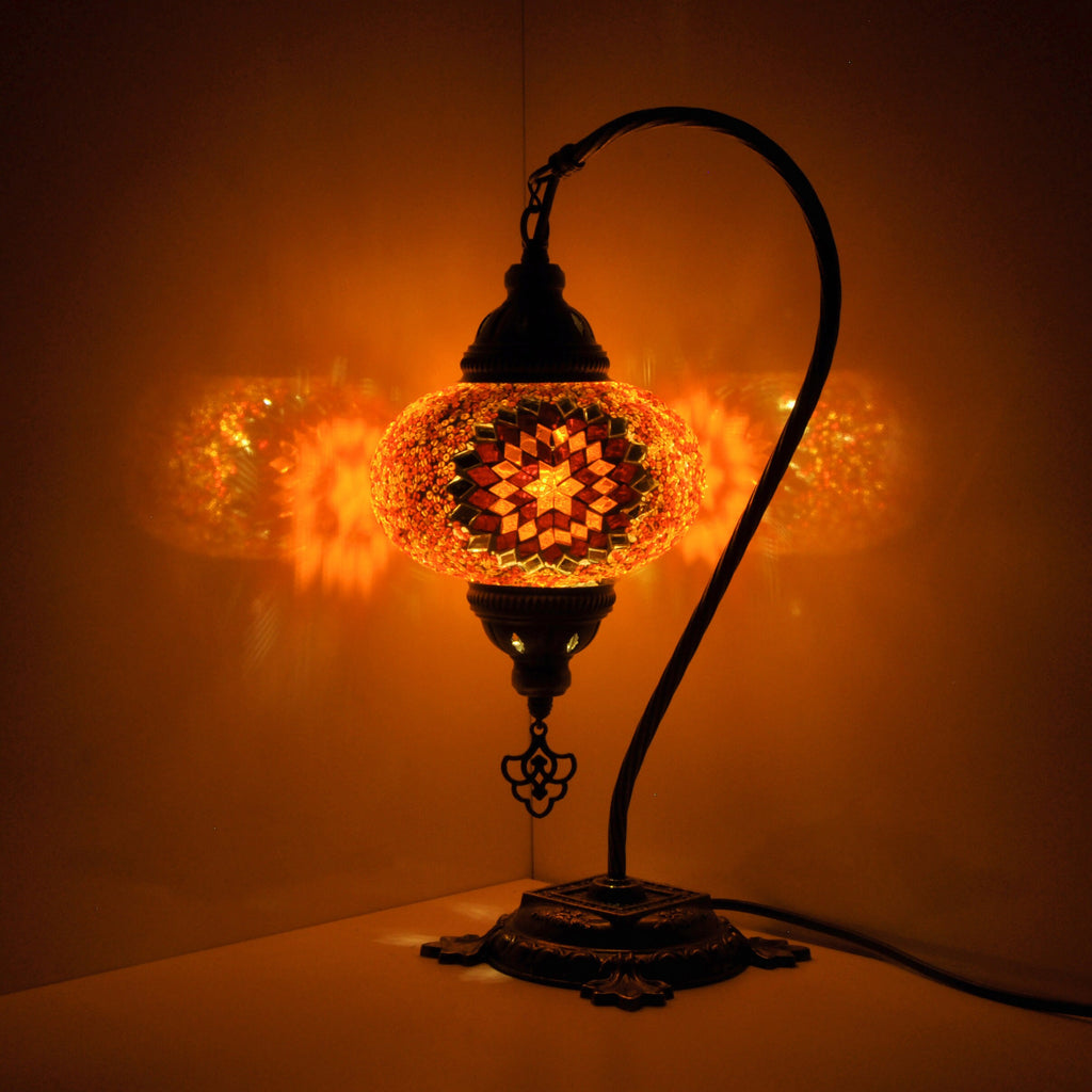 MoslandHome Handmade Turkish Mosaic Swan Neck Table Lamp