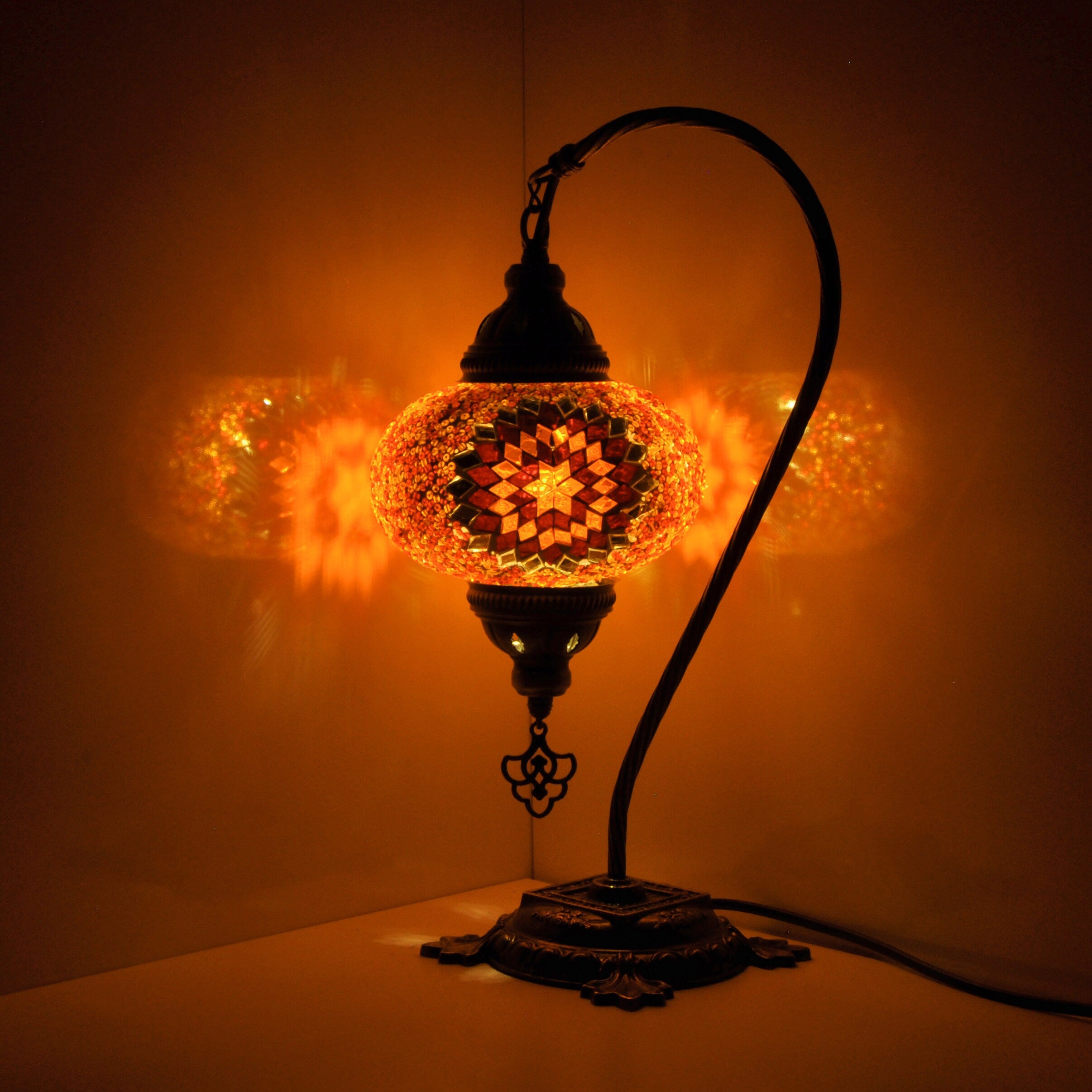MoslandHome Handmade Turkish Mosaic Swan Neck Table Lamp