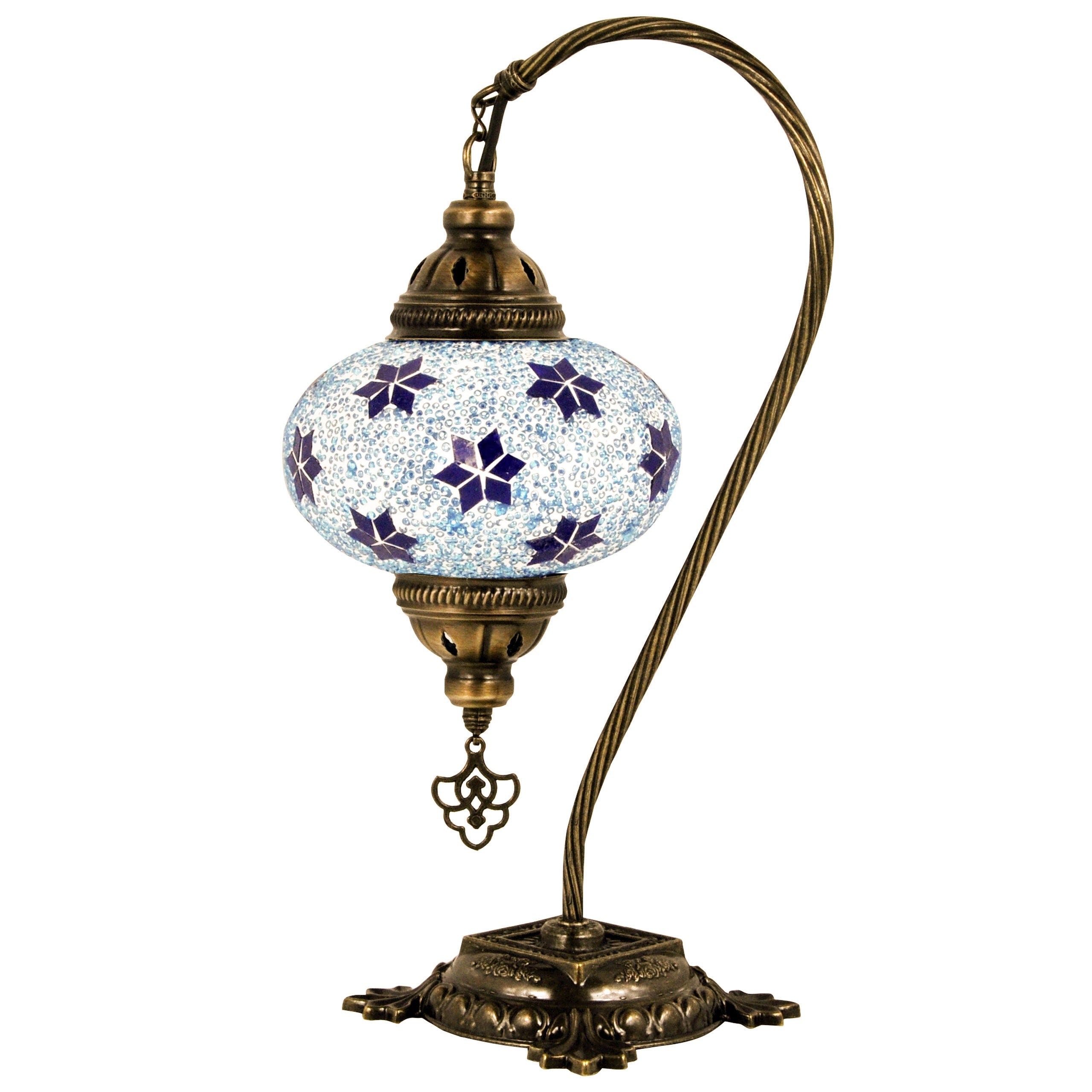 MoslandHome Handmade Turkish Mosaic Glass Table Lamp 16.5in Blue