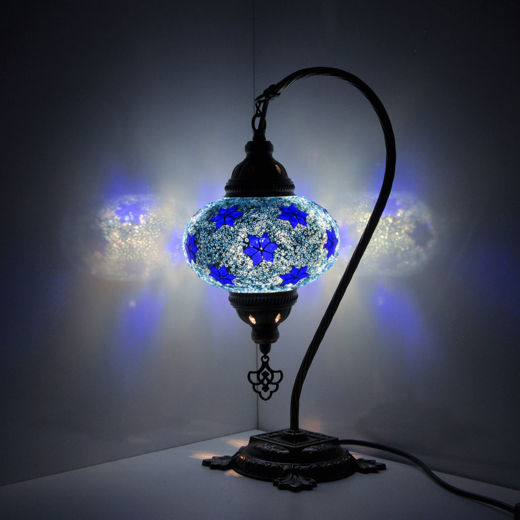 MoslandHome Handmade Turkish Mosaic Glass Table Lamp 16.5in Blue