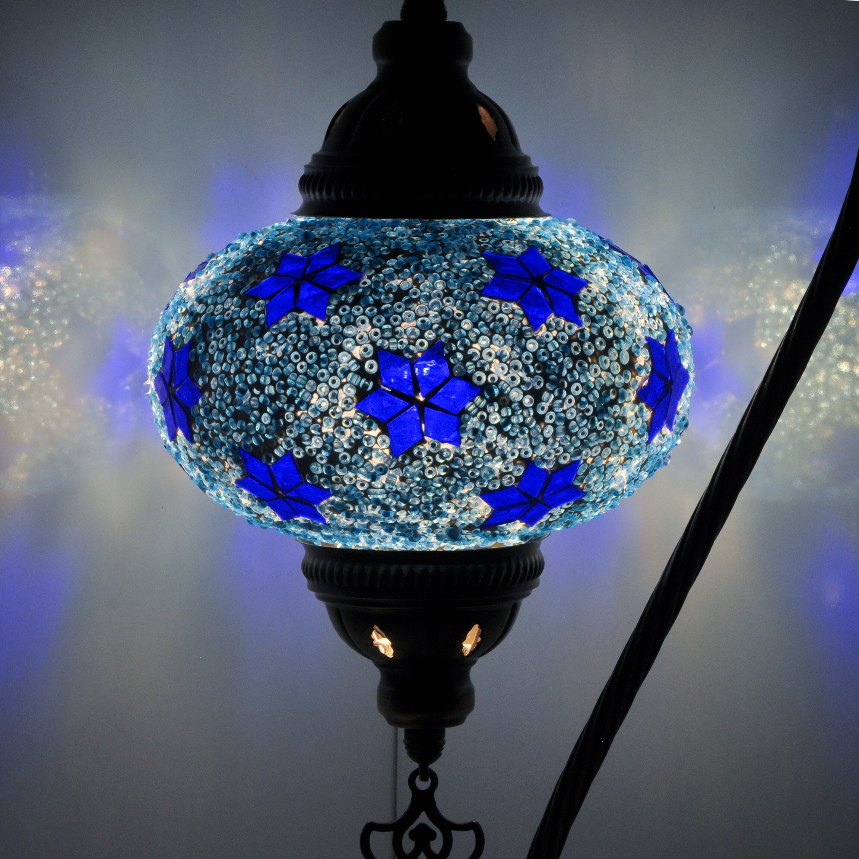 MoslandHome Handmade Turkish Mosaic Glass Table Lamp 16.5in Blue