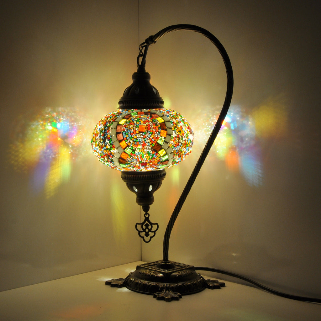 MoslandHome Handmade Turkish Mosaic Swan Neck Table Lamp 16.5in