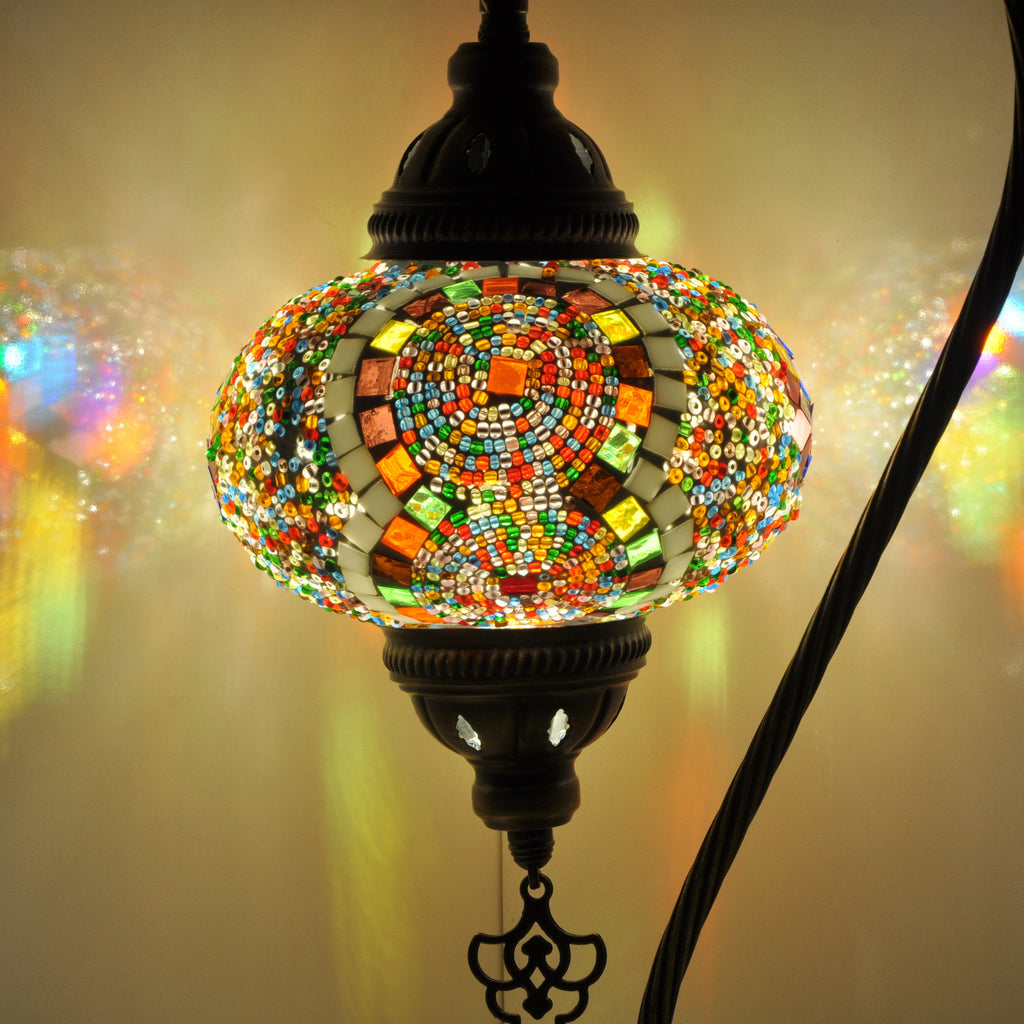 MoslandHome Handmade Turkish Mosaic Swan Neck Table Lamp 16.5in