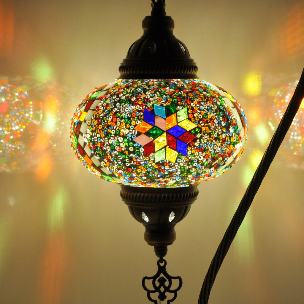 MoslandHome Handmade Turkish Mosaic Swan Neck Table Lamp 16.5in